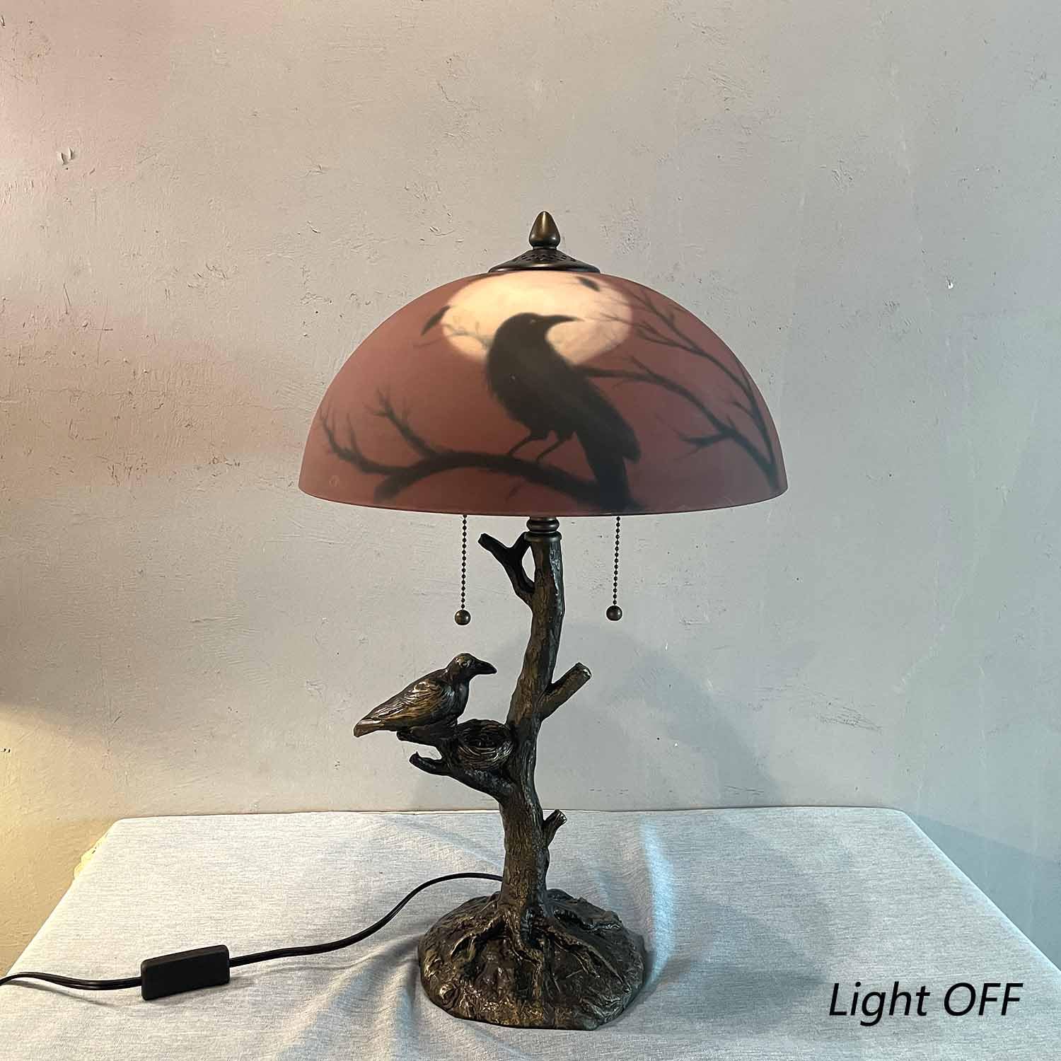 Bieye Hand-Painted Glass Table Lamp with Raven Nest Base, 14" D x 14" W x 22" H, Black Red, Model L10969, Perfect for Halloween Decor