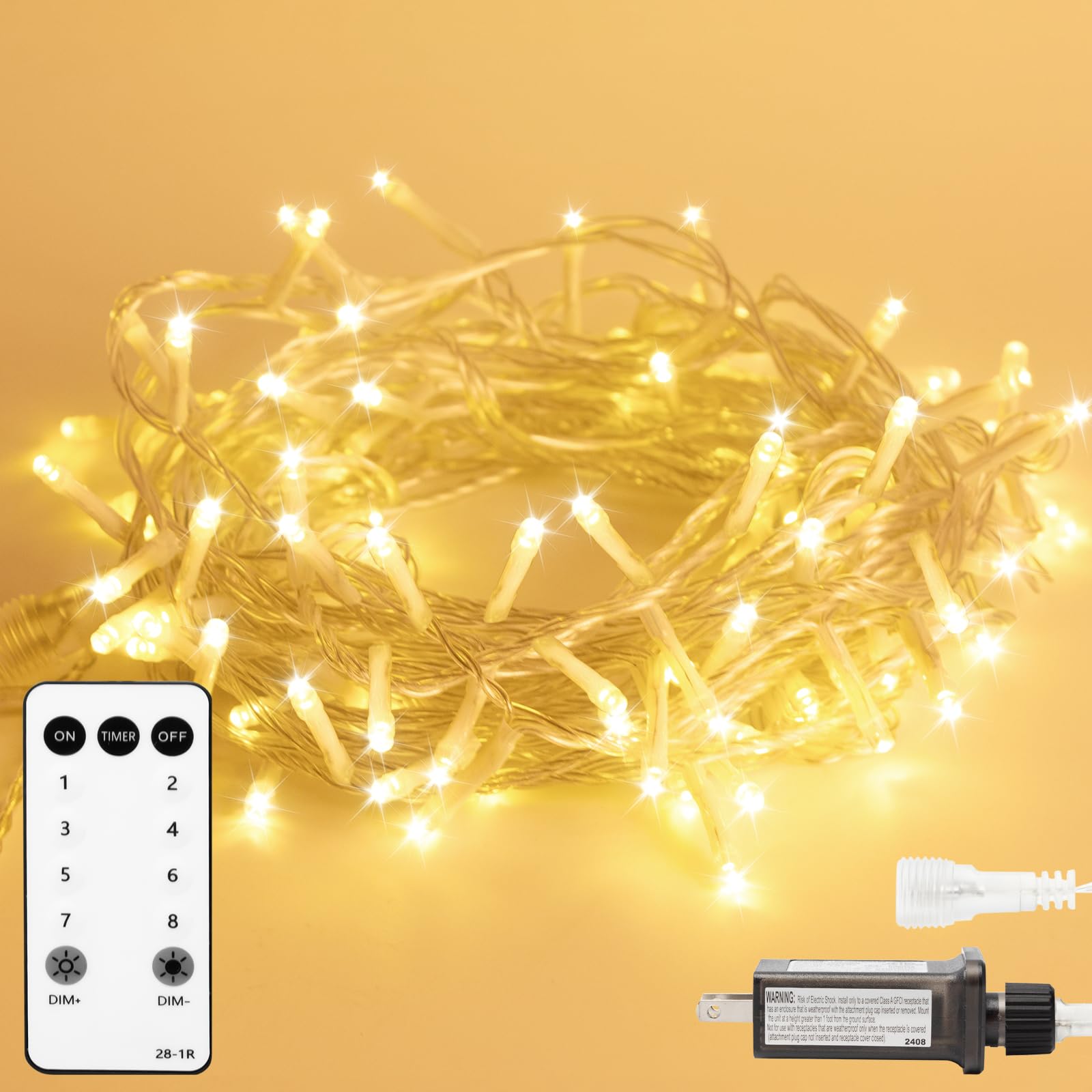 Atbaoxo Led String Lights, 33 Ft 100 High Brightness Led Christmas Lights With Remote, 8 Modes, Waterproof & Connectable, Ideal