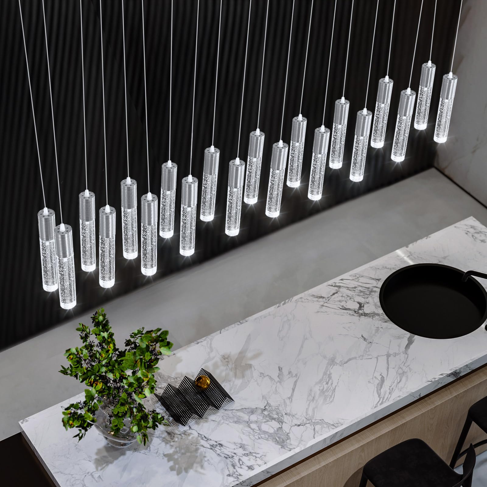 dolria 20-Lights Modern Crystal Chandeliers LED Pendant Light for Kitchen Island Dining Room Entrance Foyer Living Room Silver
