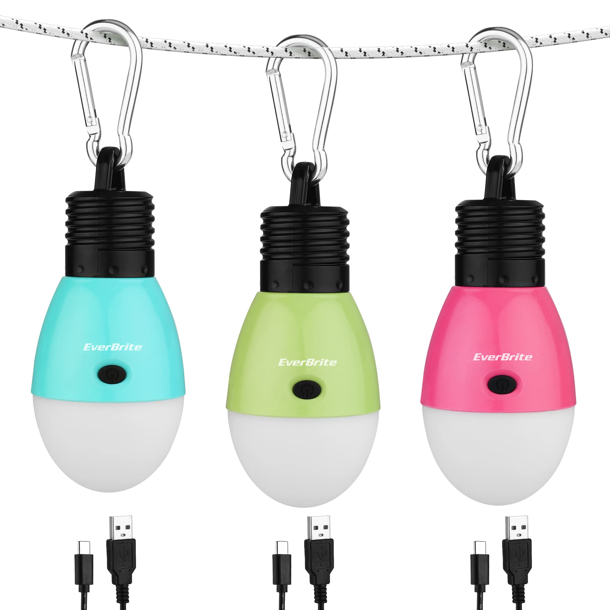 Everbrite Rechargeable Camping Light, Portable Tent Lantern, 3 Lighting Modes, Hanging Tent Light Bulbs With Clip Hook For Hikin