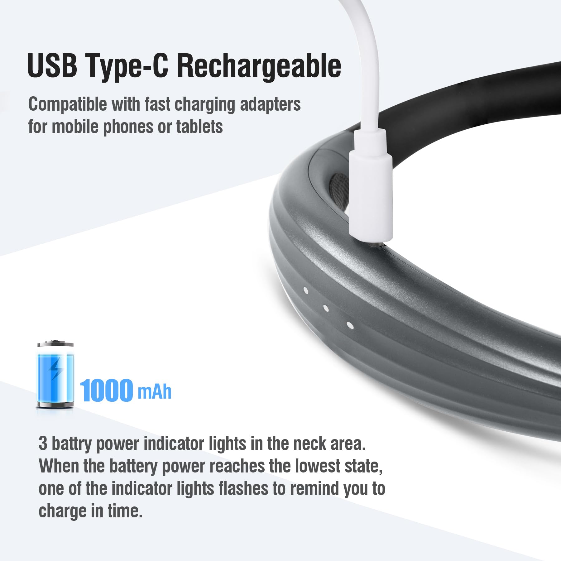 TSINGREE LED Neck Reading Light, Rechargeable, 3 Colors & Brightness, Phantom Gray, Model TNBL3