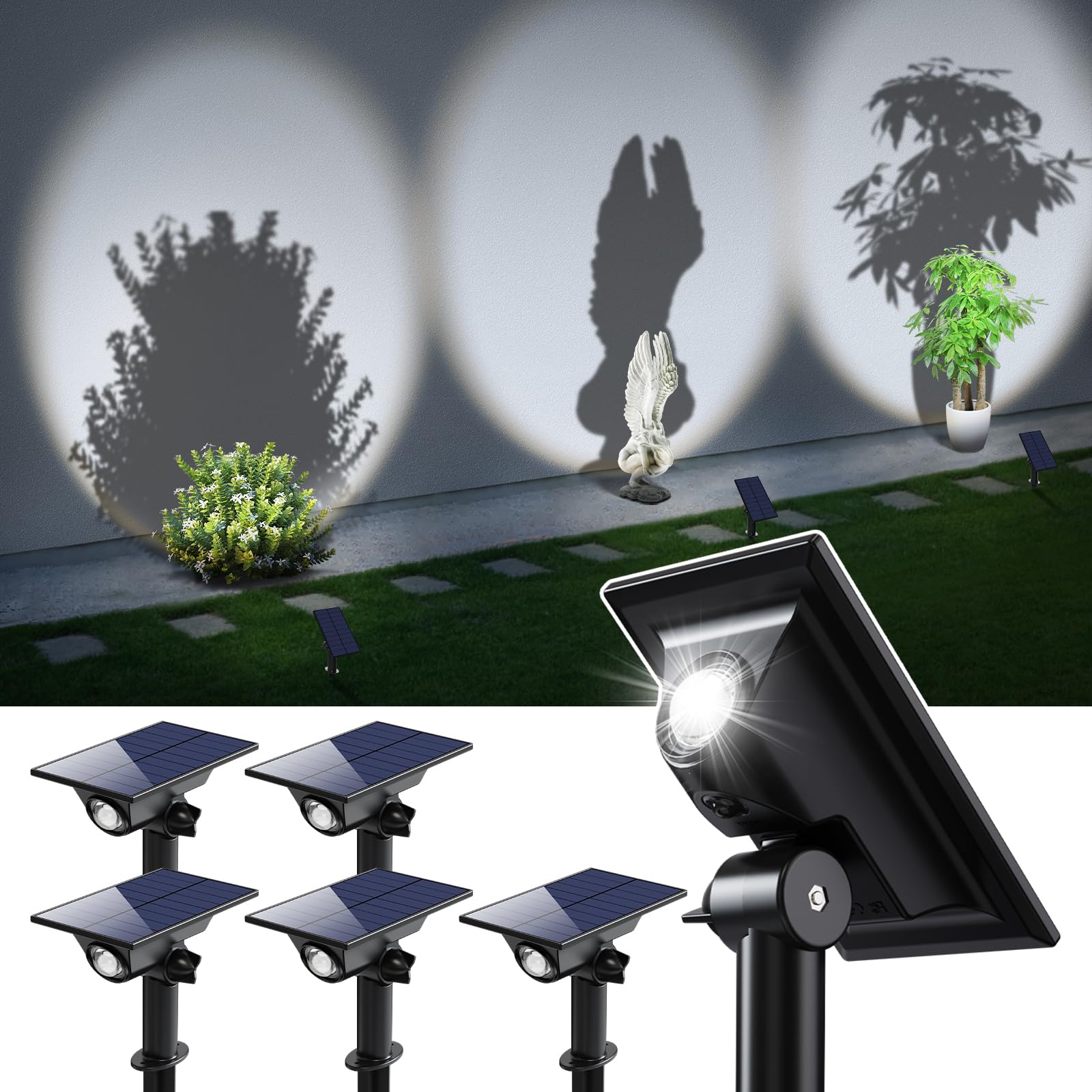 GVSHINE 6 Pack Solar Power Spot Lights Outdoor LED Cool White Waterproof Landscape Lighting 18 Hours Model 0529