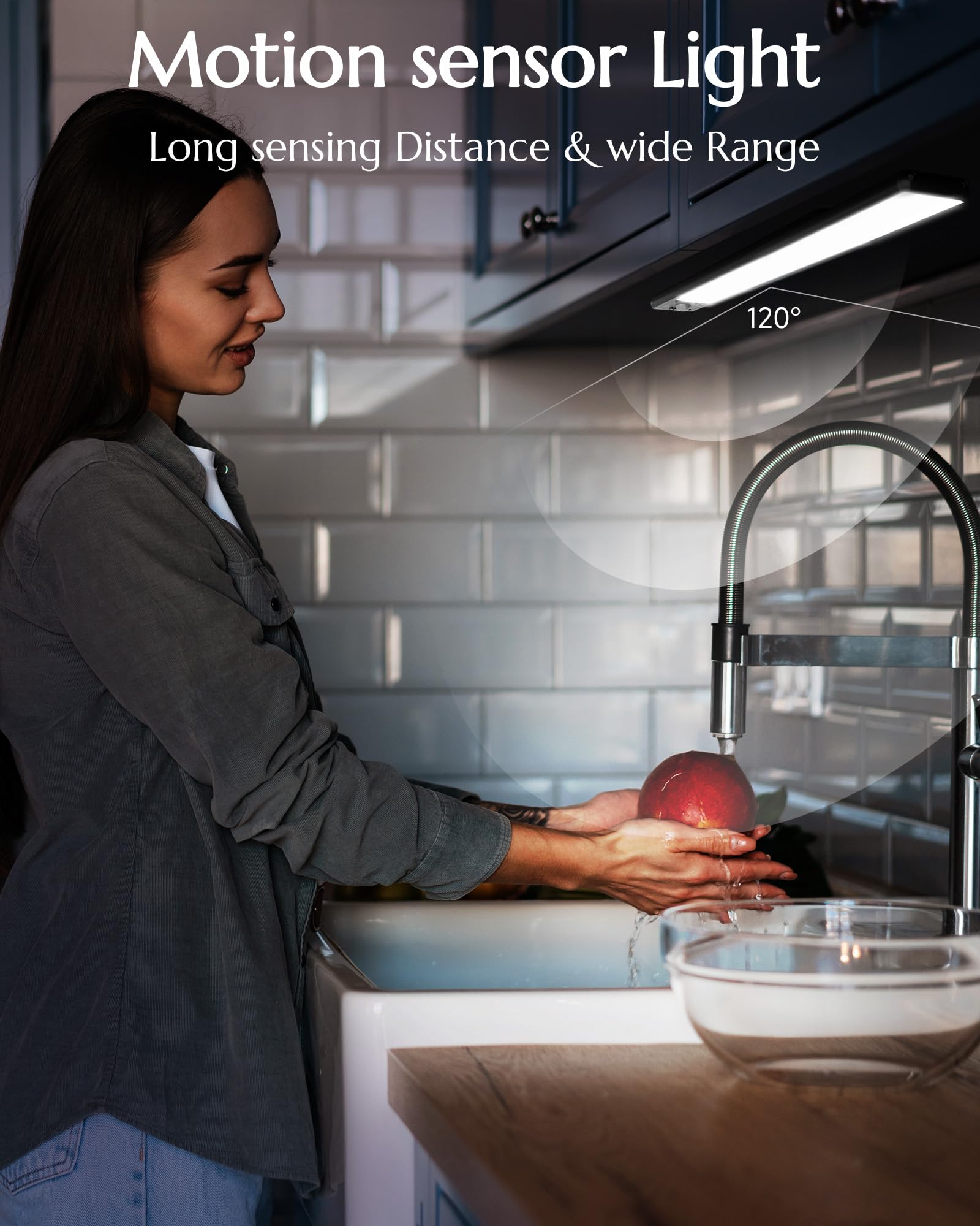 AMETHEUS Under Cabinet Lighting, Wireless 68 LED Motion Sensor, 3200mAh Rechargeable, 14.5in Black, 2-Pack