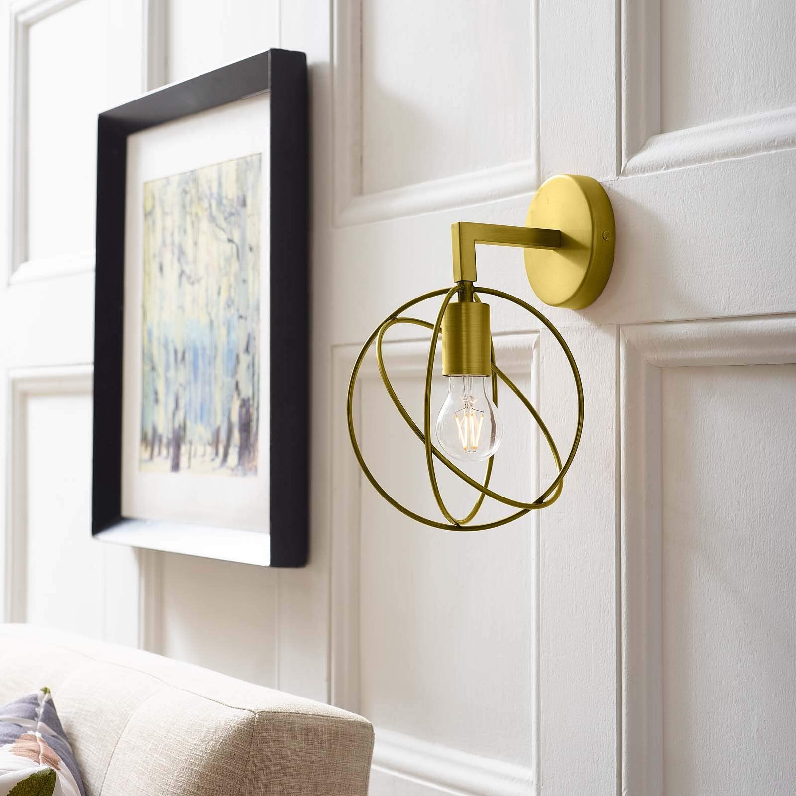 Modway Wall Sconce Light Fixture, Brass, 8.5inL x 8.5inW x 13inH, Model EEI-2915, Brown