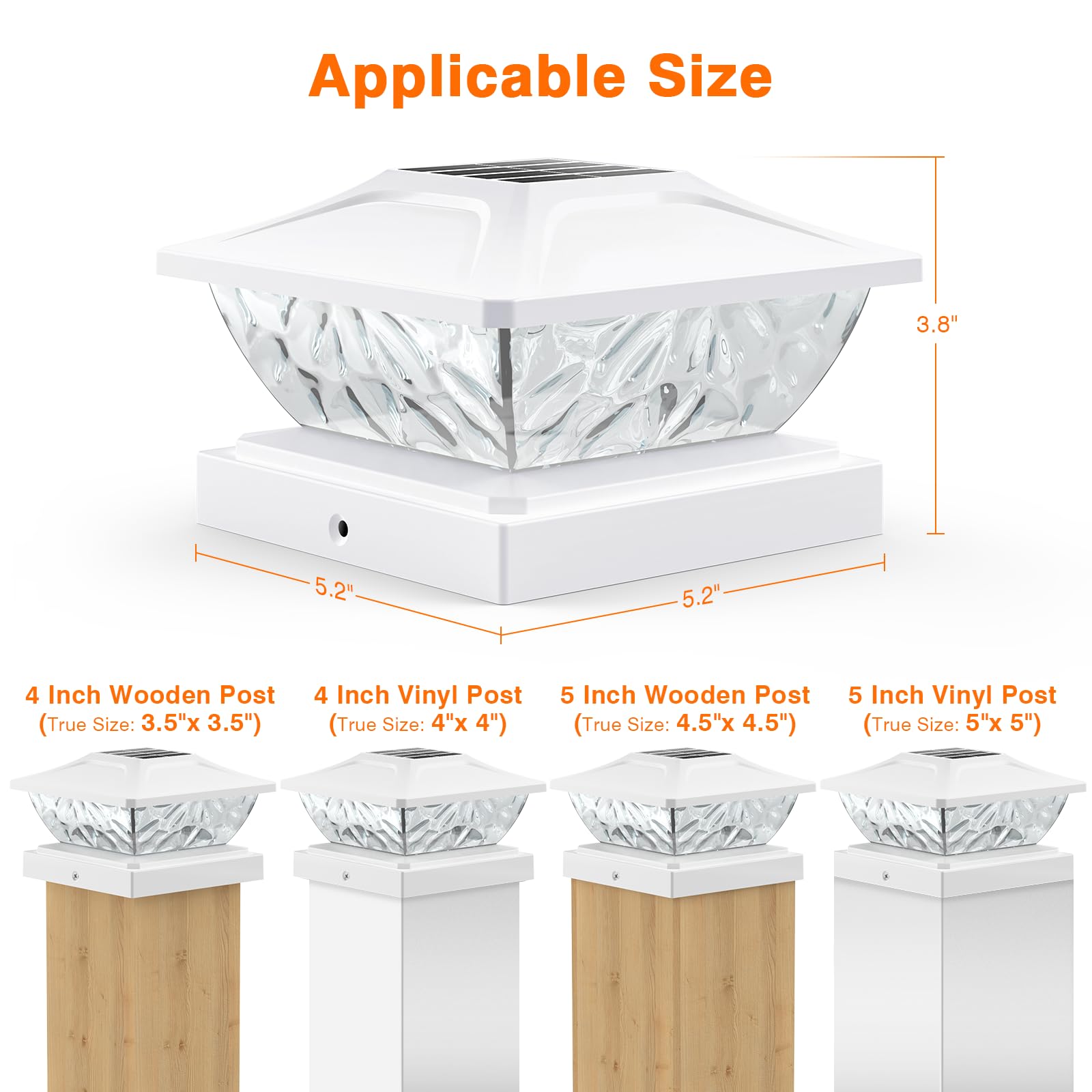 ENSLI Solar Post Cap Lights - 4 Pack, 2 Mode, Waterproof, Plastic, Fits 4x4, 4.5x4.5, 5x5 Posts,