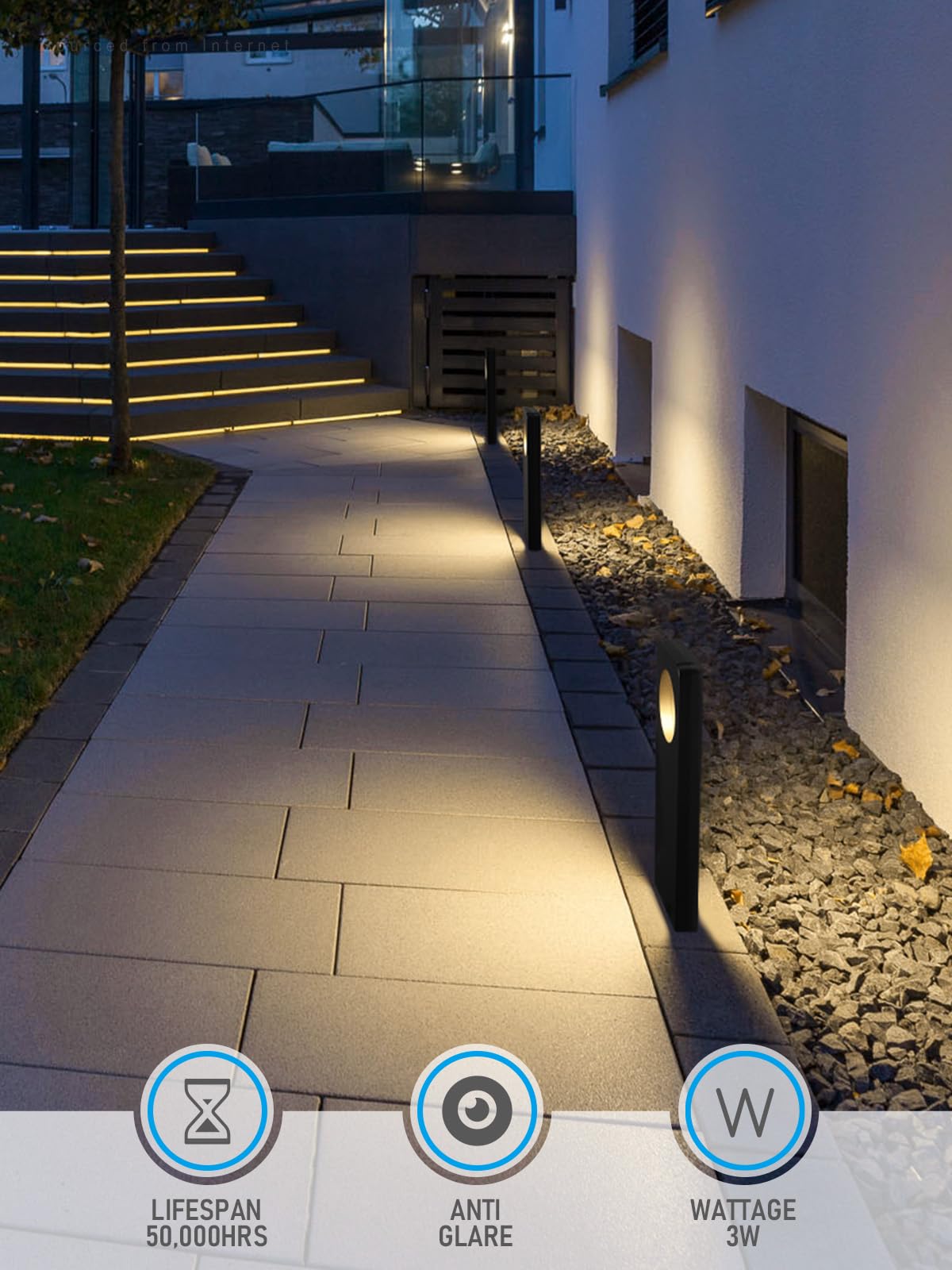 LEONLITE LED Pathway Lights, 12V Low Voltage, Aluminum, Anti Glare, Warm White 3000K, Black, Pack of 4, Model 68293
