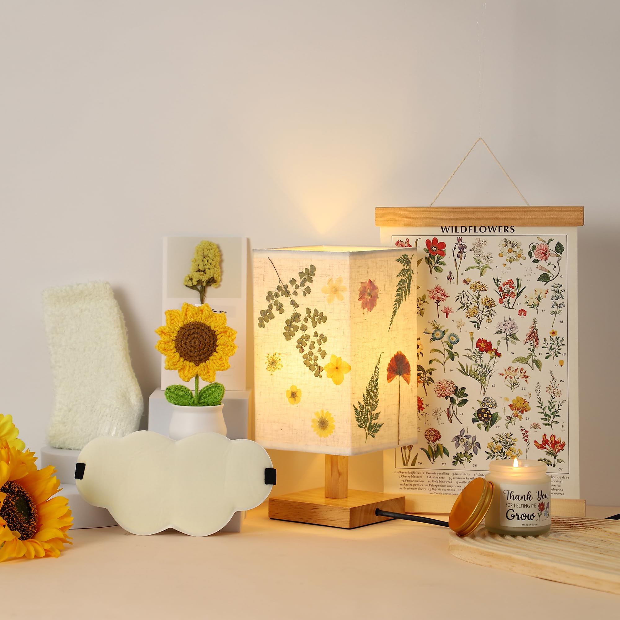 Wsyear Mother'S Day Gift Basket For Mom Women Her- Lamp Gift Set Cozy Towel, Scented Candle, Wildflower Decorative Lamp, Sunflow