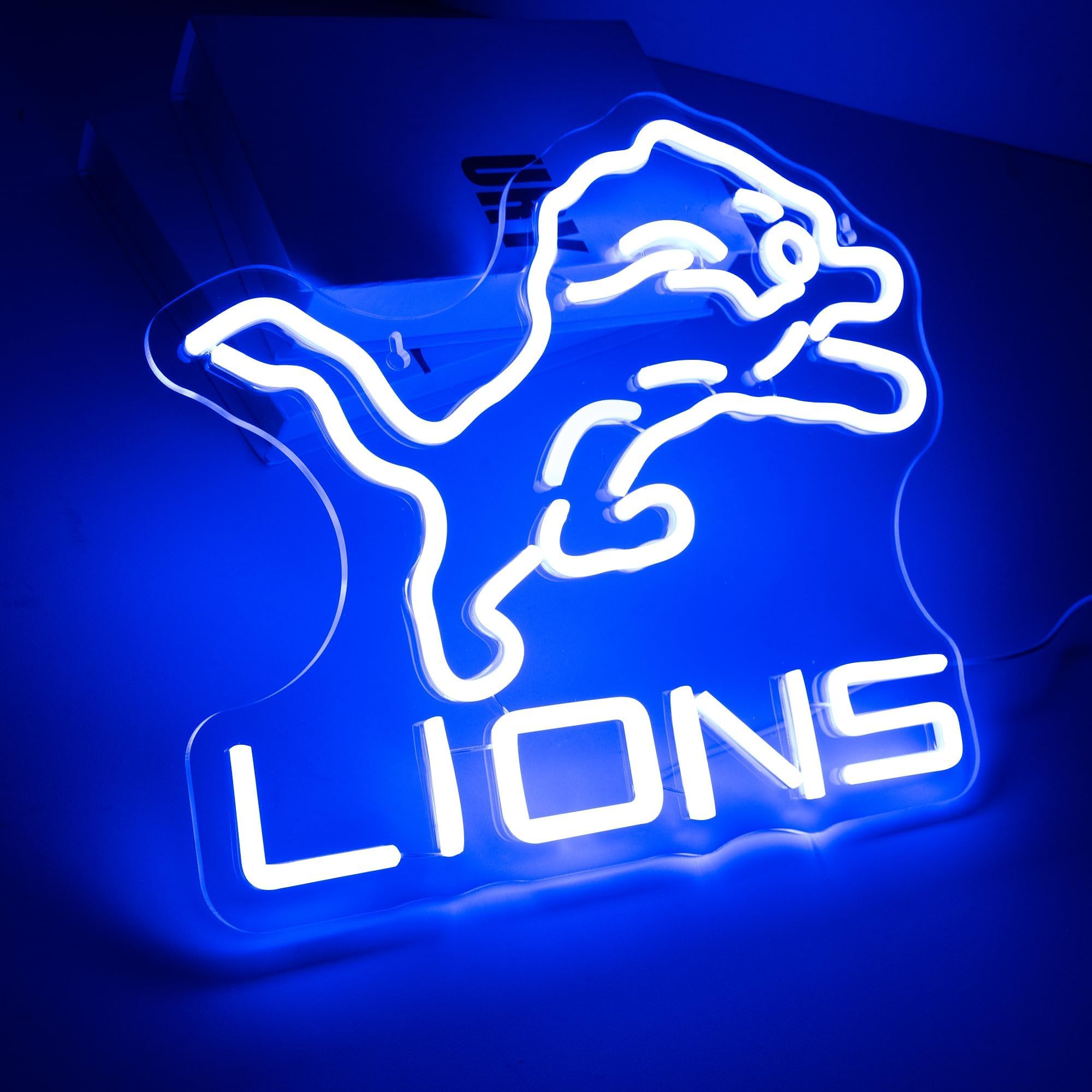 Ftmggdg Lions Neon Football Sign - Led Sports Decor Light For Man Cave, Bedroom, Club, 14.6X12.