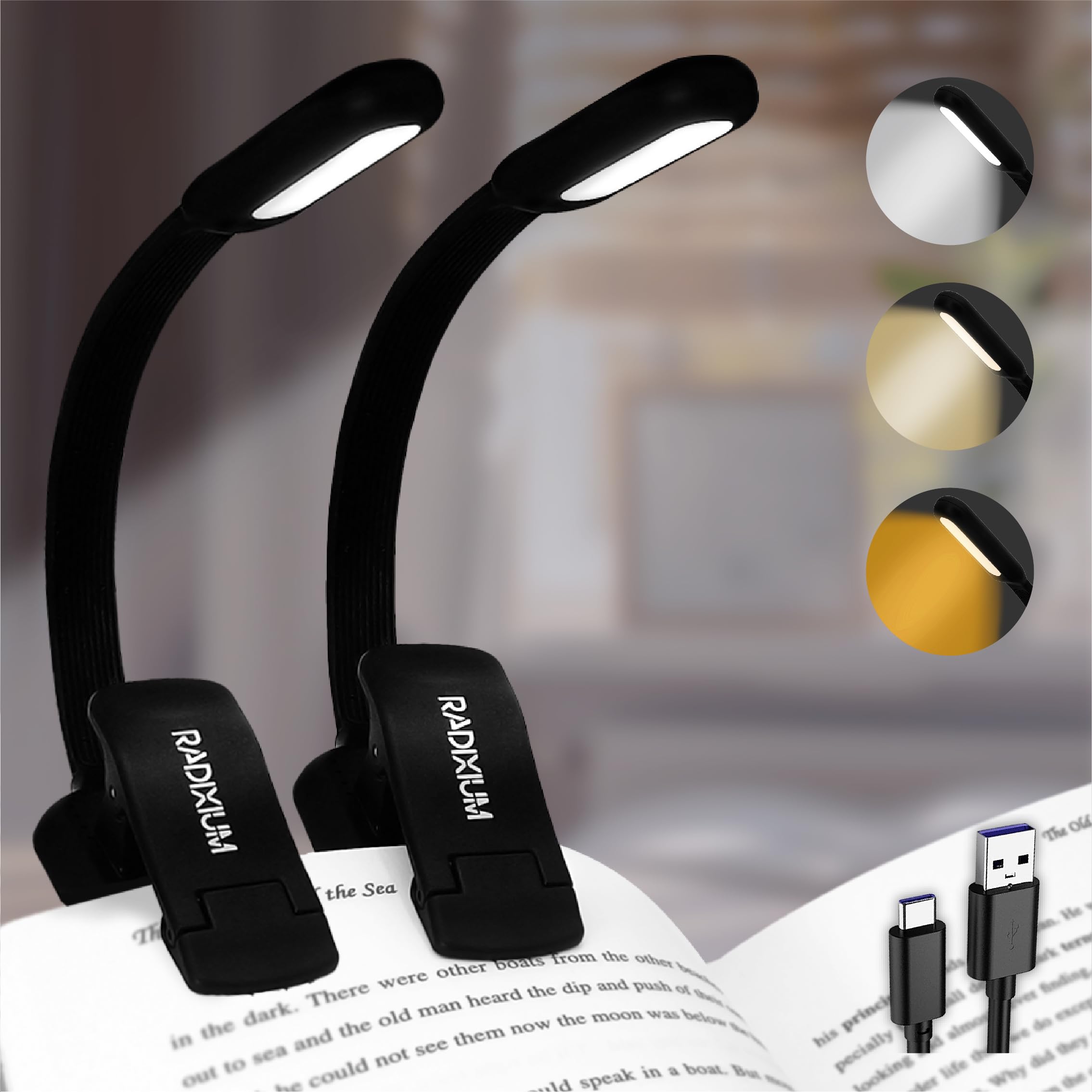 Rechargeable Book Reading Light at Night in Bed, Eye Caring 9 LED with 9 Color Temperatures, Stepless Dimming Brightness, Clip o