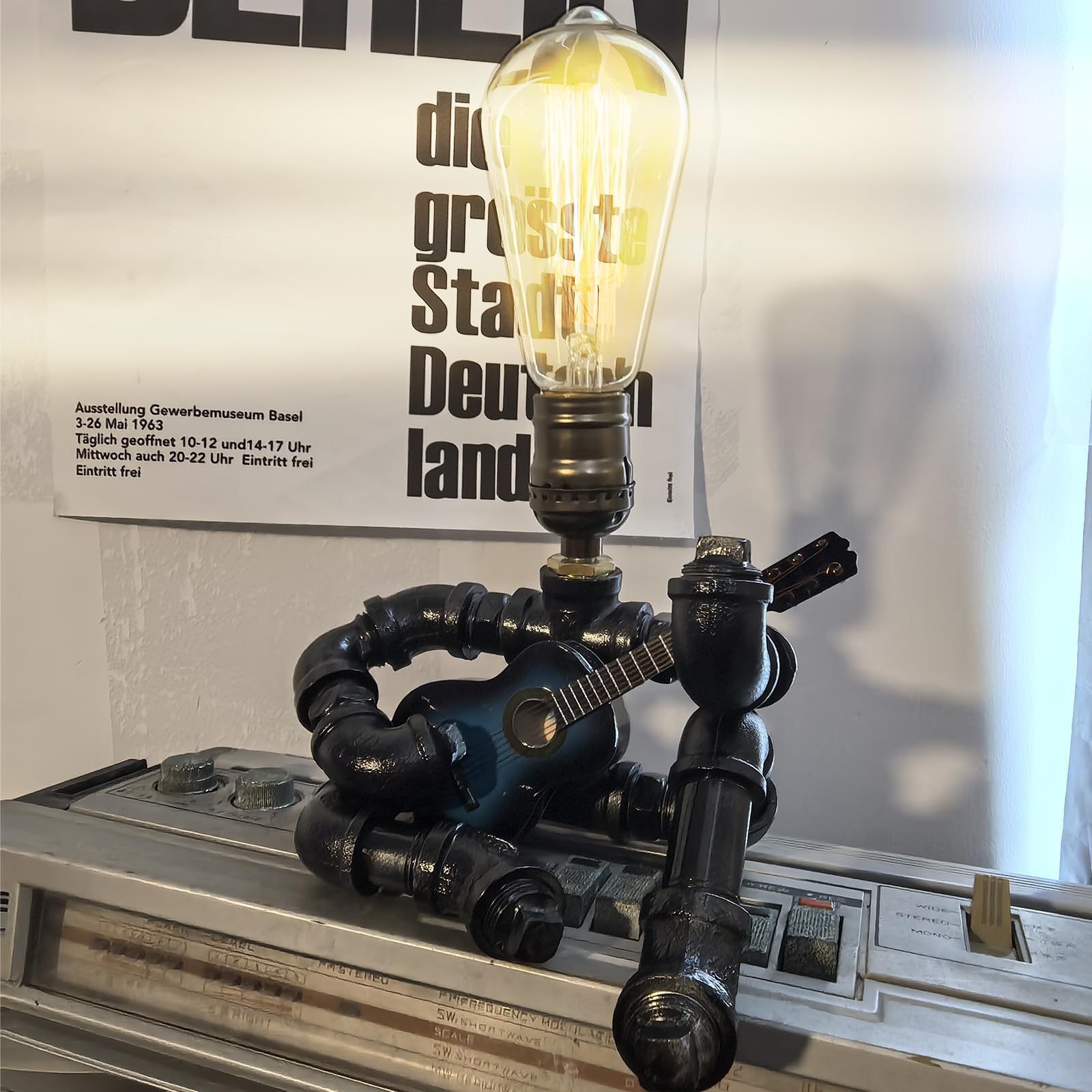 Friceoinw Music Guitar Table Lamp Cool Gifts for Music Lovers Guitar Gifts for Men Unique Guitar Player Gift Ideas Edison Bulb L