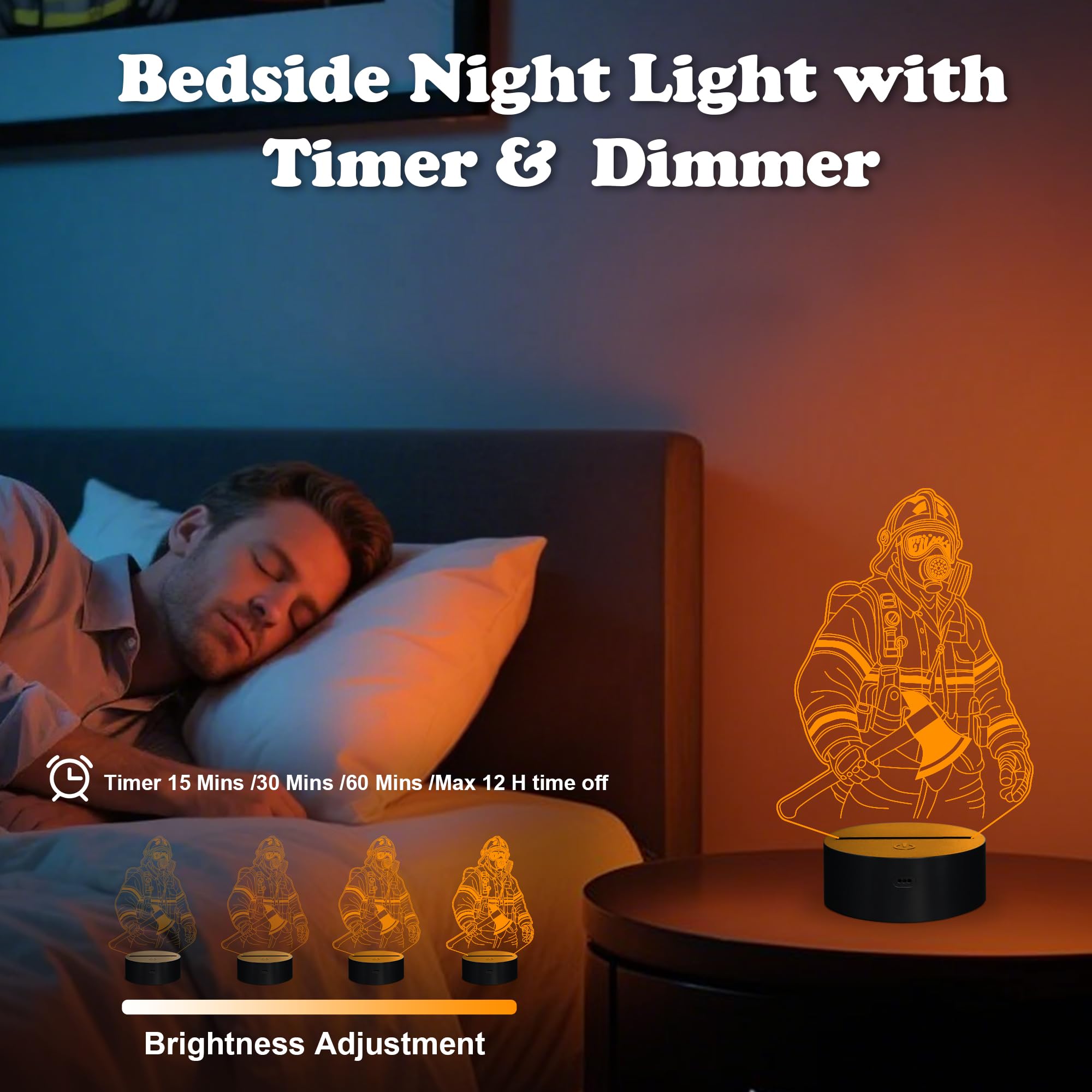 Anywin Firefighter Night Light - 16 Color Changing, Timer & Dimmer - Creative Gift for Men - Model DL-AW1032 - Fireman Color