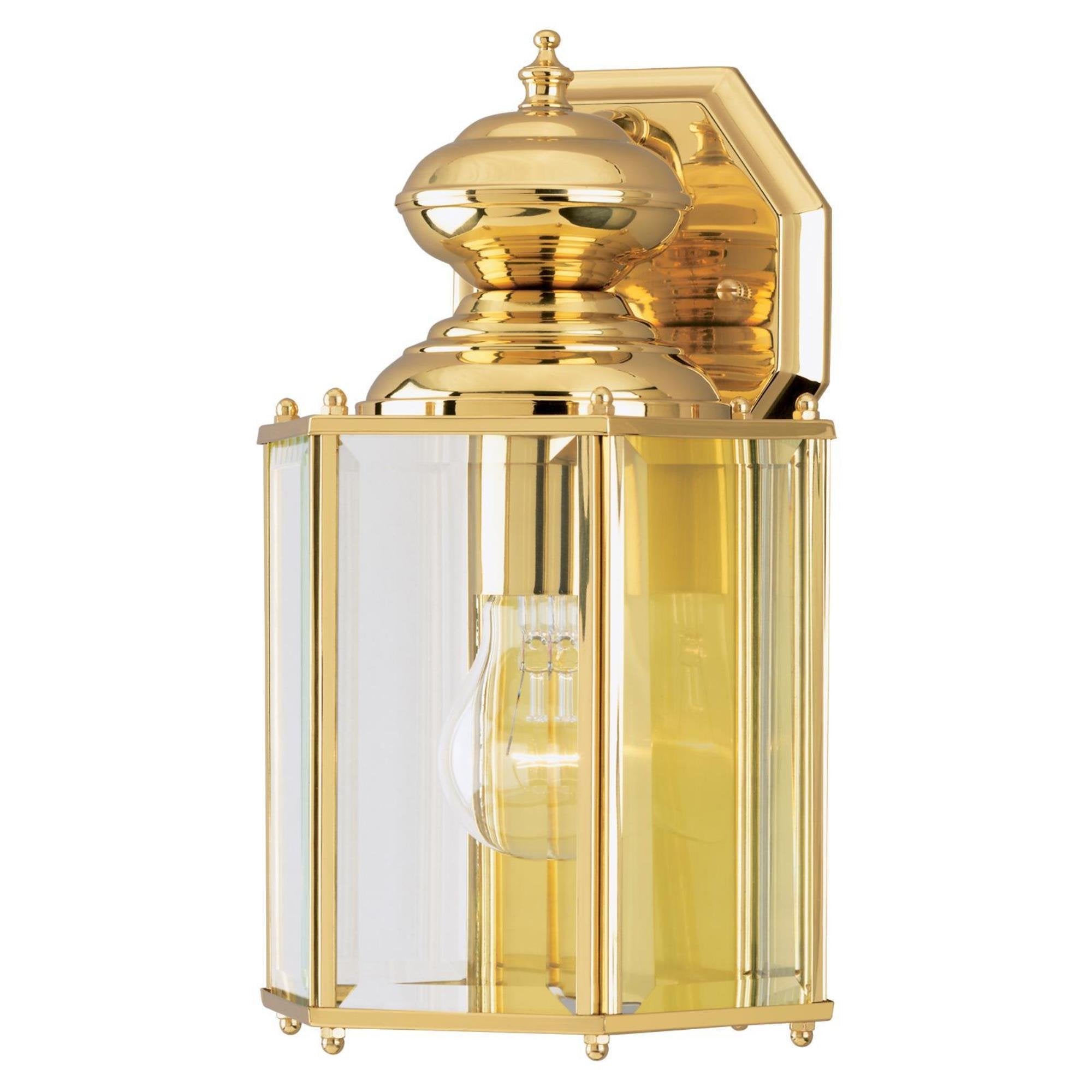 Westinghouse 6685300 One-Light Exterior Wall Lantern, Polished Brass Finish on Solid Brass and Steel with Clear Beveled Glass Pa