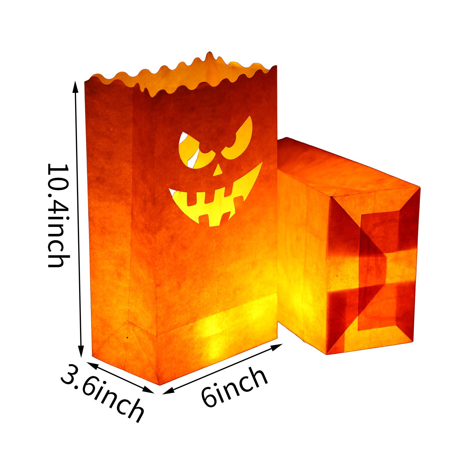 Outus 20 Pieces Halloween Pumpkin Bags Candle Luminary Paper Lantern Bags for Halloween Wedding Party Decoration
