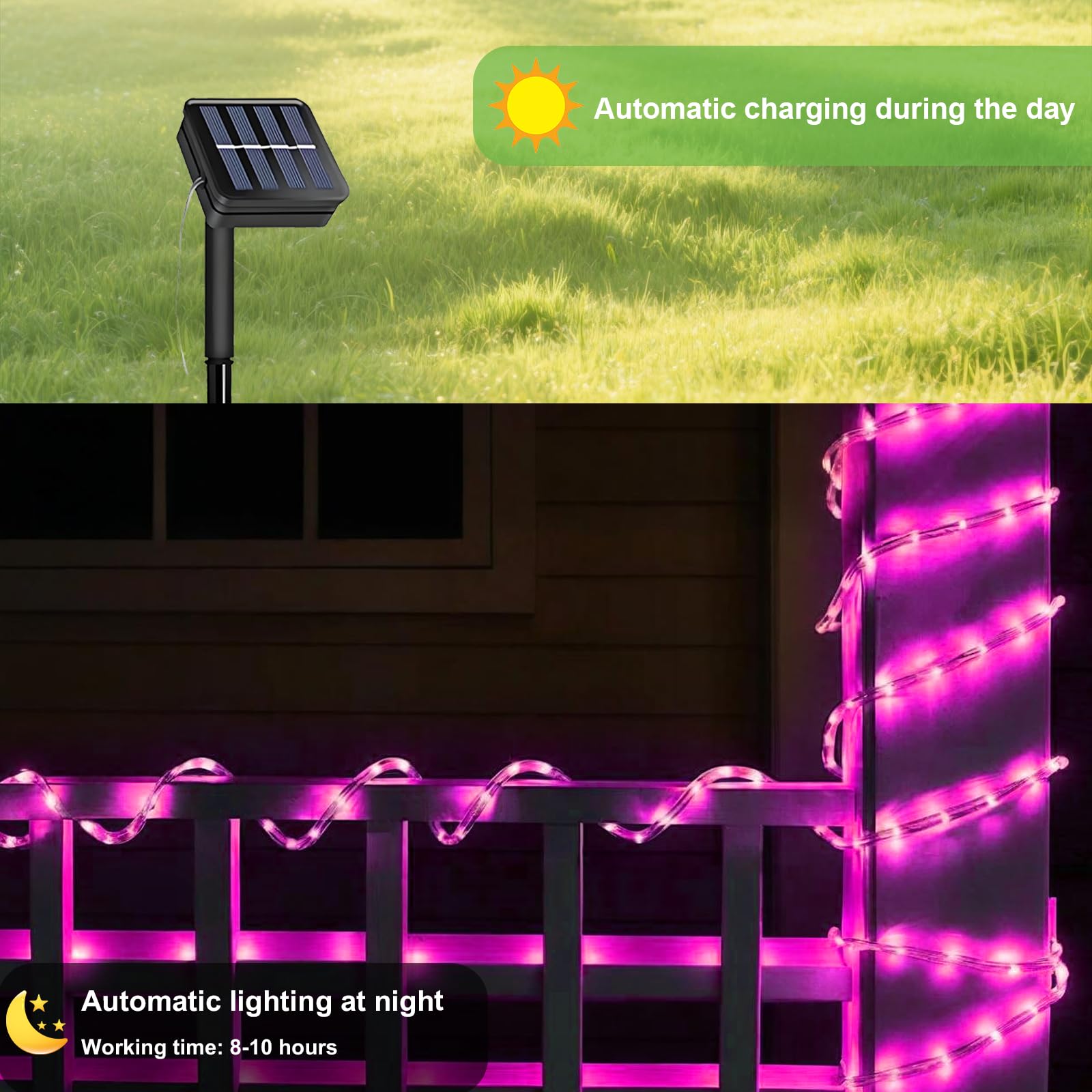 Pink Solar Rope Lights For Outside - 100 Led 33 Ft Solar Powered String Lights Pink Fairy Light With 8 Lighting Modes  Outdoor Rope Light Waterproof For Christmas Wedding Garden Yard Party Home Decor