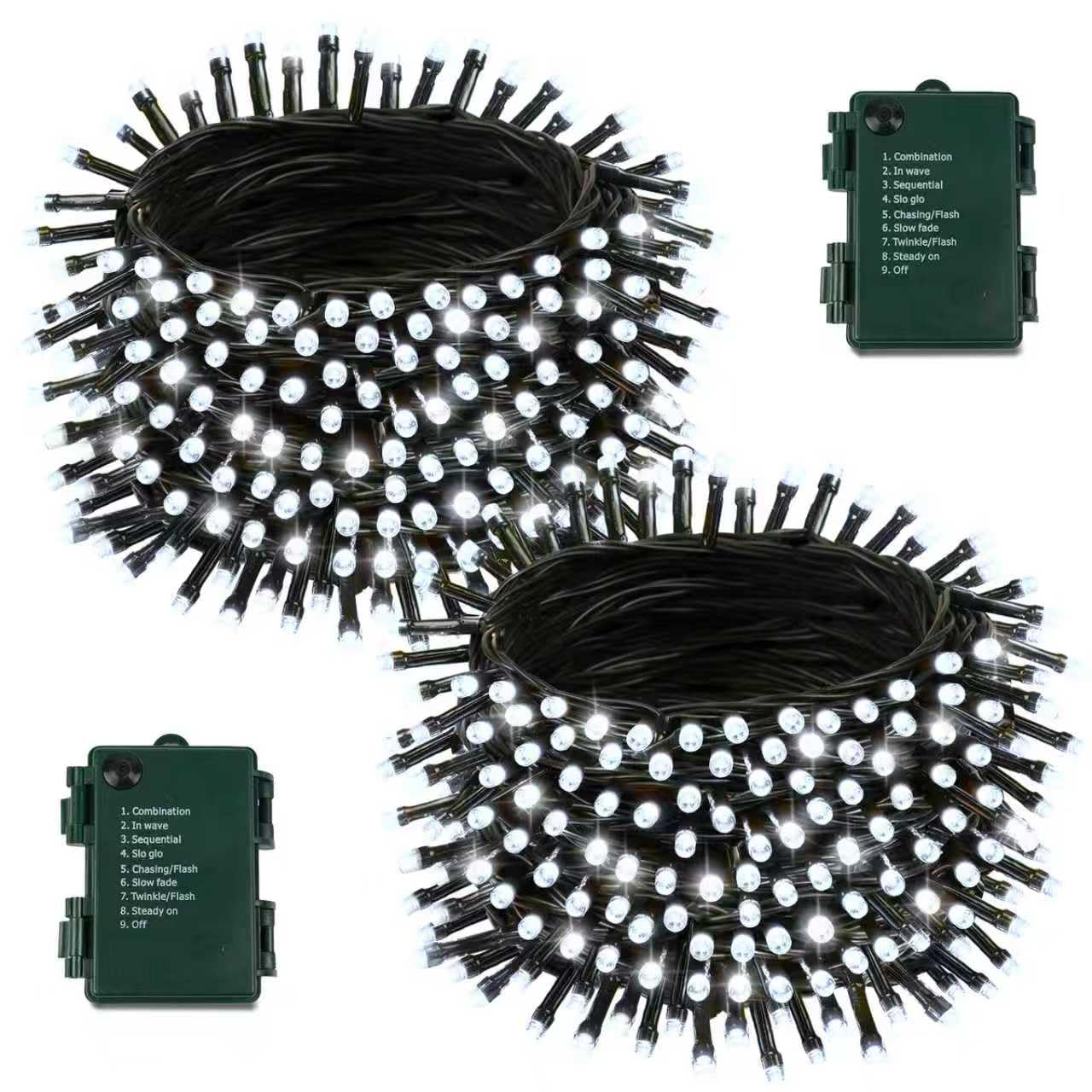 2 Pack Battery Operated Christmas Lights with Timer, 66FT 200 LED Waterproof Battery Twinkle Light, 8 Modes Green Wire Fairy Lig