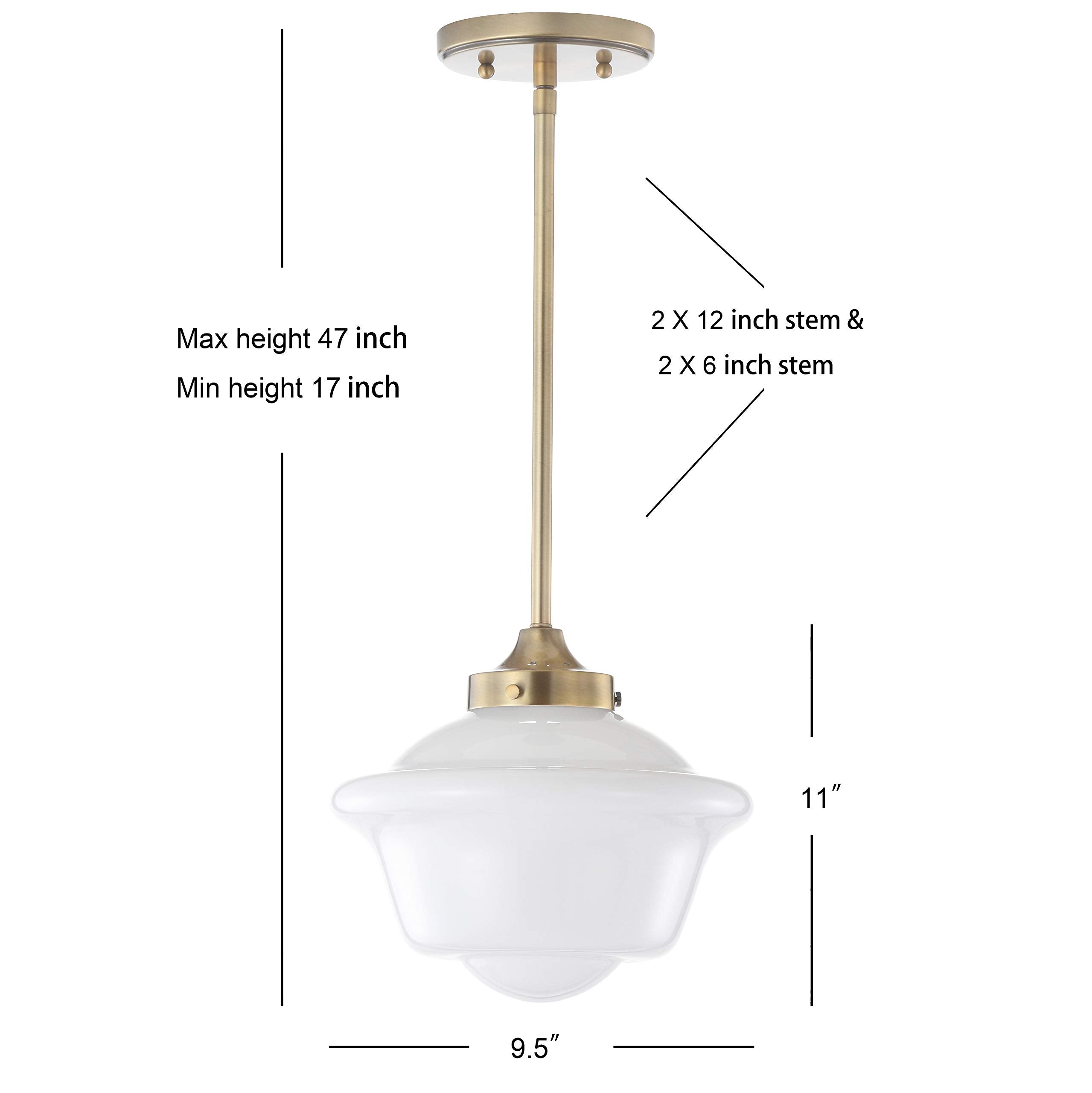 Jonathan Y Jyl3517A Kurtz 9.5&quot; Adjustable Drop Metal/Glass Led Pendant Contemporary Transitional Dimmable Dining Room Living Room Kitchen Foyer Bedroom Hallway, Brass Gold/White