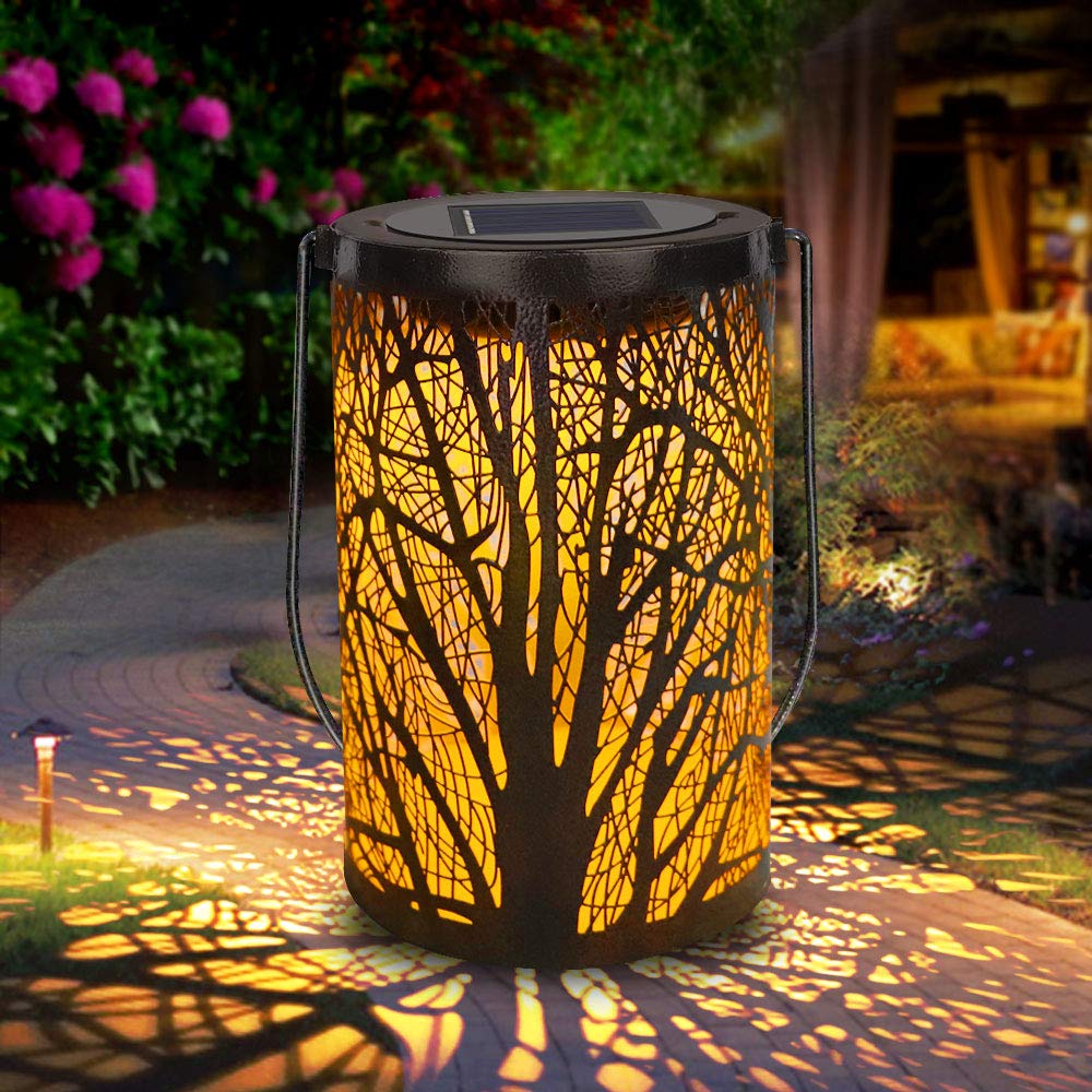deaunbr Solar Lantern Outdoor Lights for Decorative Atmosphere Hanging Garden Lantern Cylindrical Table Lamp Night Light Warm Li