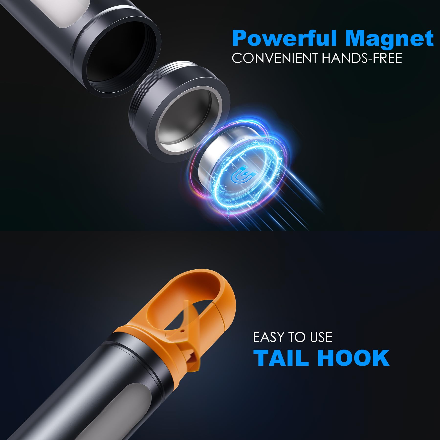ADDplus Magnetic Rechargeable Flashlights 2 Pack, 2000LM, 9 Modes, Waterproof, Model DY-SD-X725, Ideal for Home, Car, Hiking, Camping