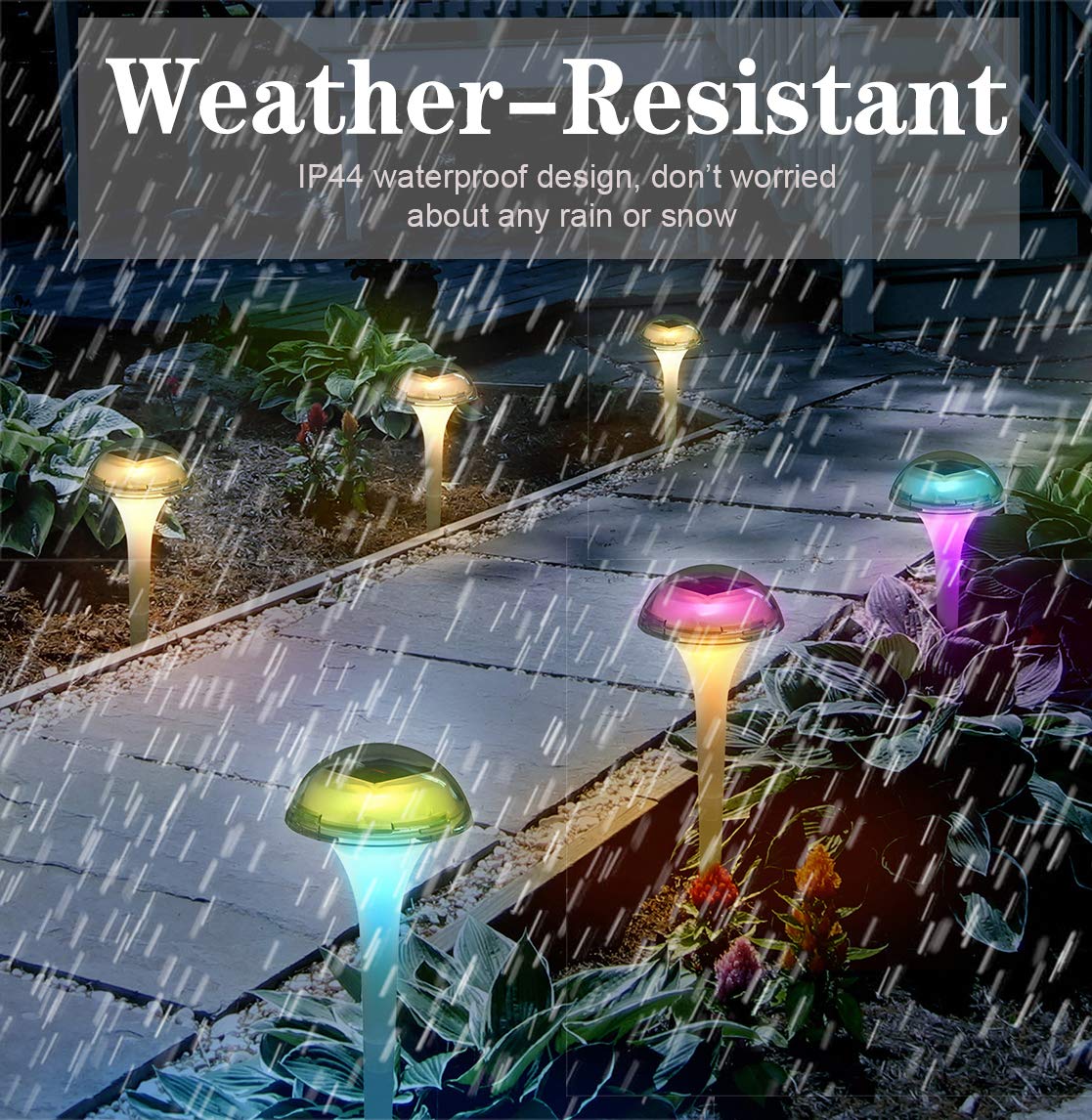 Pearlstar Solar Lights Outdoor Mushroom Garden Pathway Lights Led Landscape Lighting Waterproof For Path Lawn Patio Yard Walkway Driveway, 2 Lights Effect,White&Color Changing Light(6Pack)