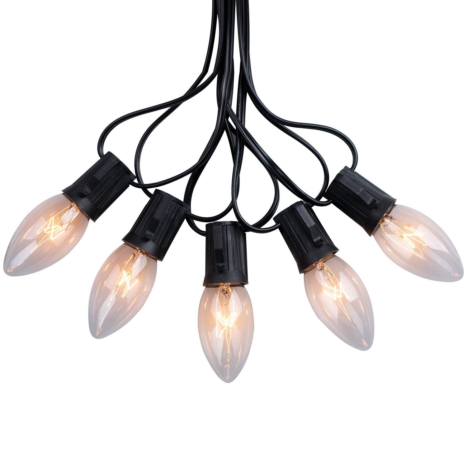 50 Feet C9 Bulb String Lights Outdoor Warm White Clear Christmas Lights Black Wire for Outdoor Patio Room Christmas Party Backya