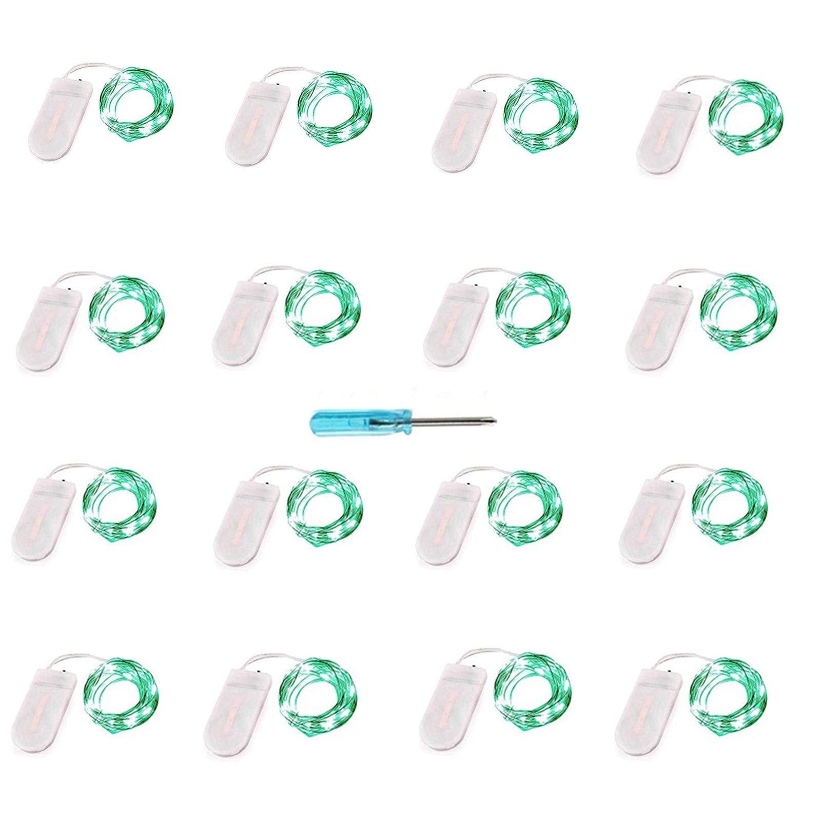 YJFWAL 16 Pack Green Fairy String Lights Battery Operated(Batteries Included) 10.2Ft 30 Led Mini Firefly Starry Lights Silvery Copper Wire for DIY Mason Jars Christmas Wedding Party Decoration