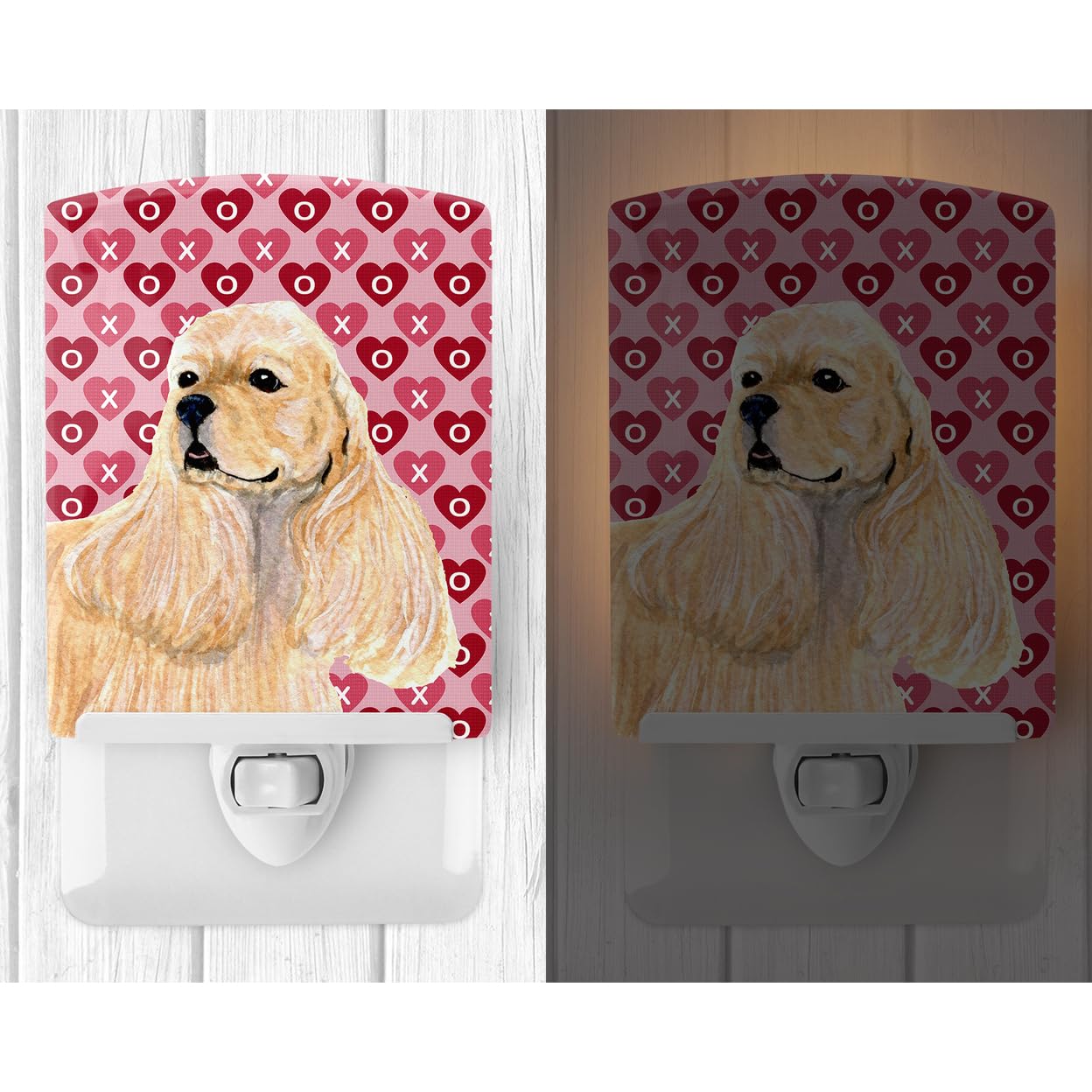 Carolines Treasures Ceramic Night Light, Buff Cocker Spaniel Hearts, 6x4x3 inches, UL-Certified, Multicolor, Model SS4522CNL