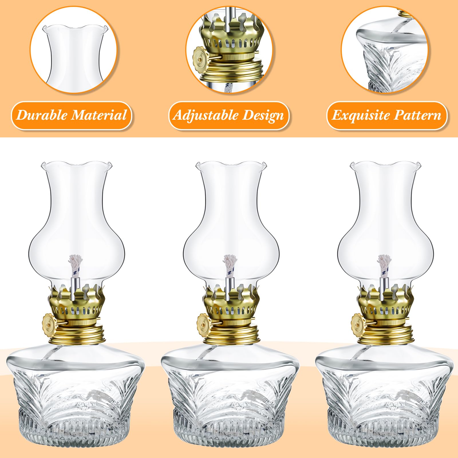 Yexiya 12 Pcs Oil Lamp Vintage Glass Kerosene Lamp Rustic Lantern Chamber Oil Lamps Clear Kerosene Lamp Hurricane Lamp with 6.6