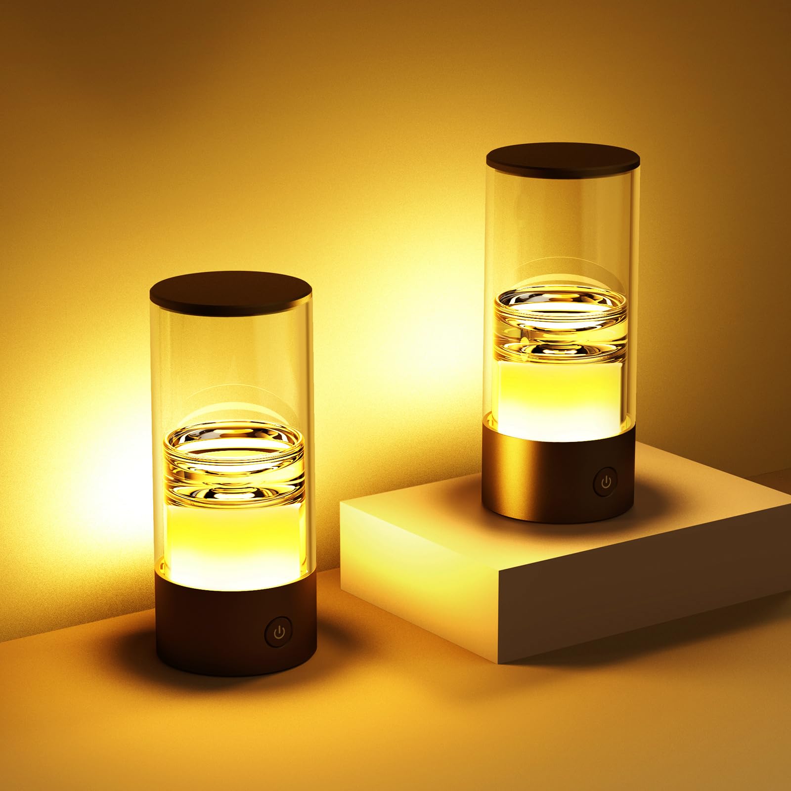 KAFIYA Rechargeable LED Night Light, Dimmable Mood Lamp, Portable, Aluminum, Yellow, Model CL-04, 2 Packs