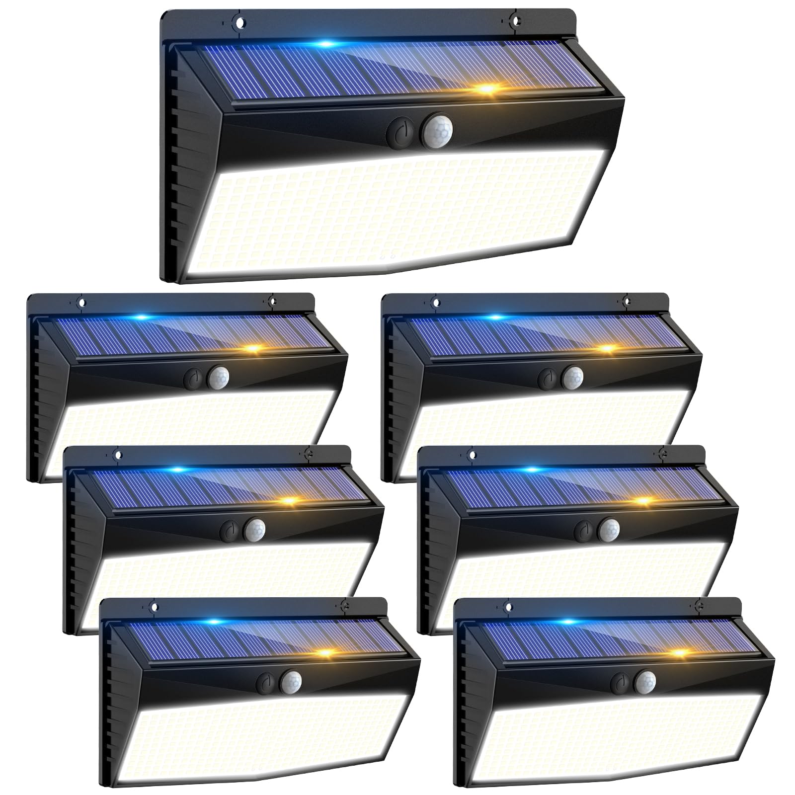 Peasur 7 Pack Solar LED Motion Sensor Lights, 3 Lighting Modes, Waterproof, Black