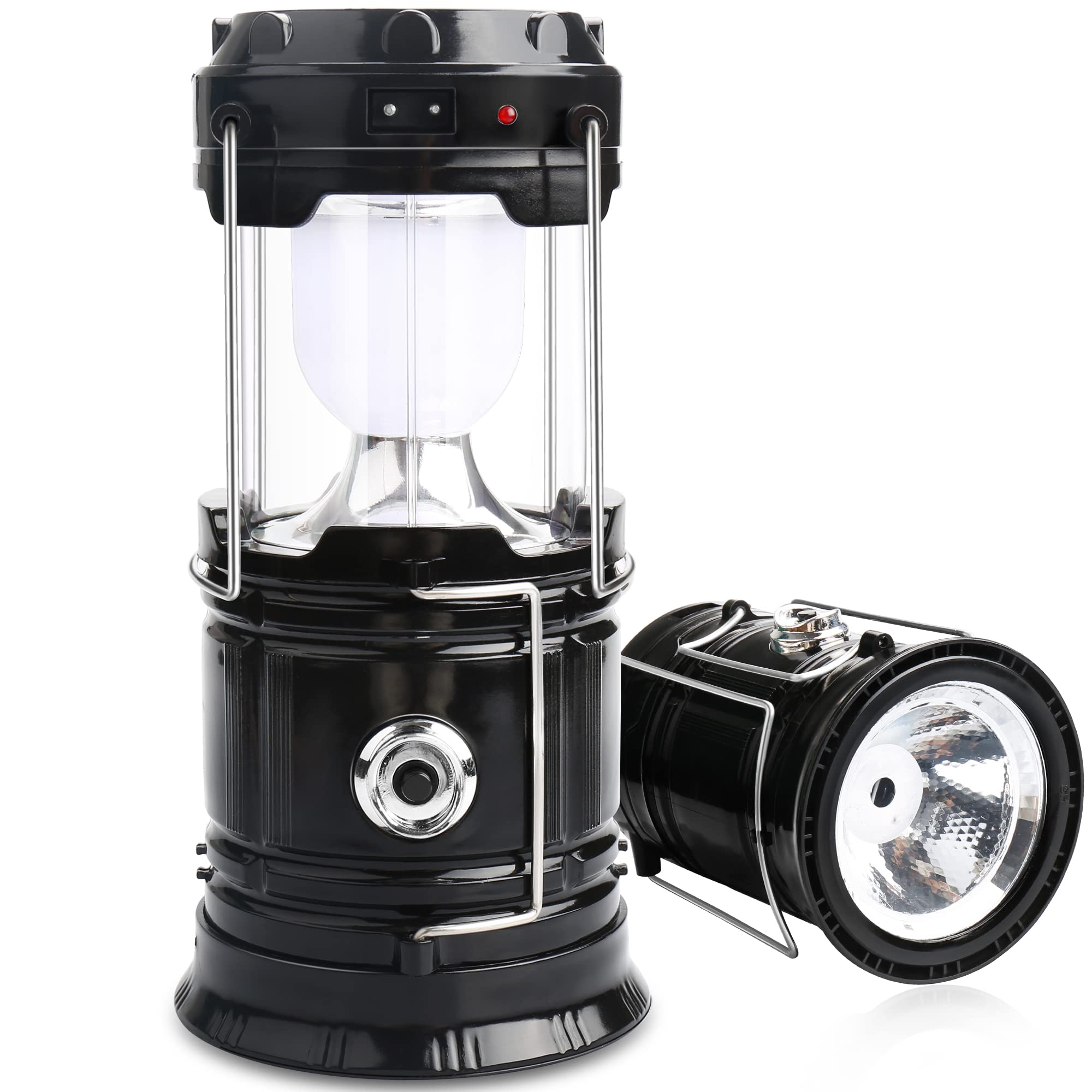 2 Pack LED Camping Lantern Solar Lantern, Collapsible Solar Camping Lights, Rechargeable Flashlights Portable Survival Light for