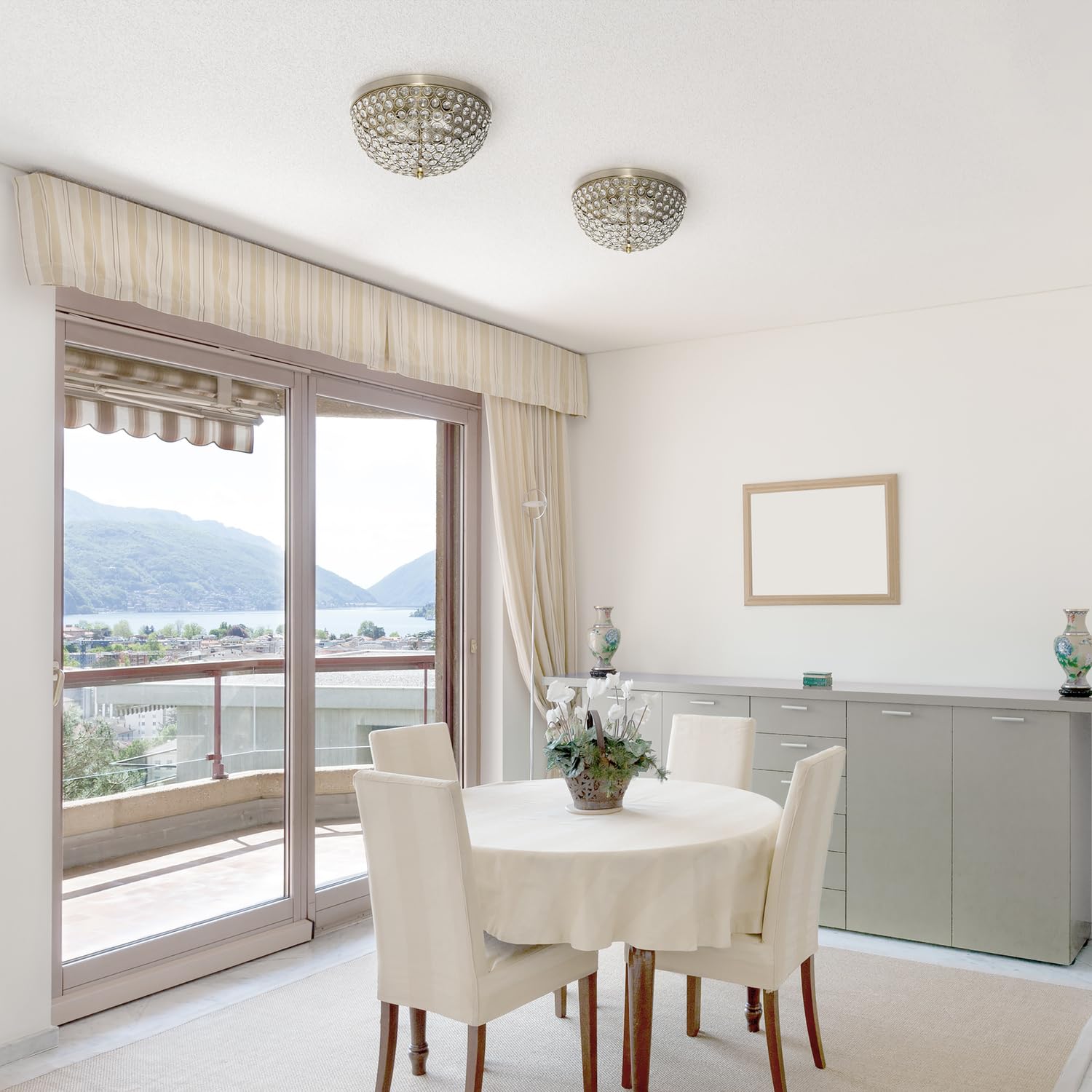 All The Rages 2-Light Flush Mount Ceiling Light, Crystal, Antique Brass, Model Lhm-2000-Ab-2Pk, Set Of 2