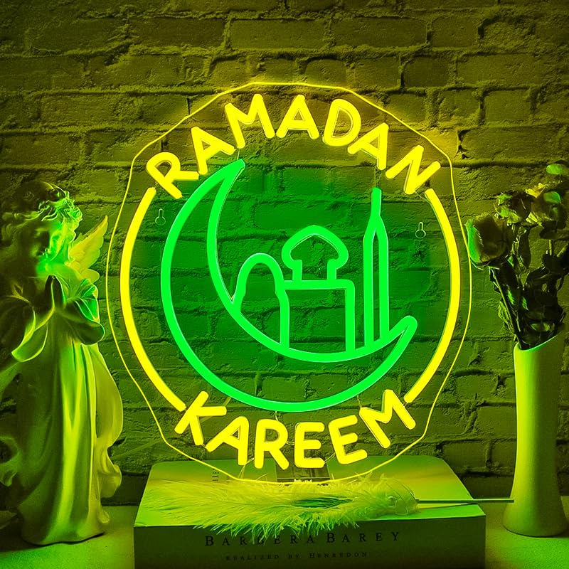 WLHOPE Neon Wall Sign - Dimmable Ramadan Kareem Decoration - Acrylic LED Light for Bedroom & Living Room