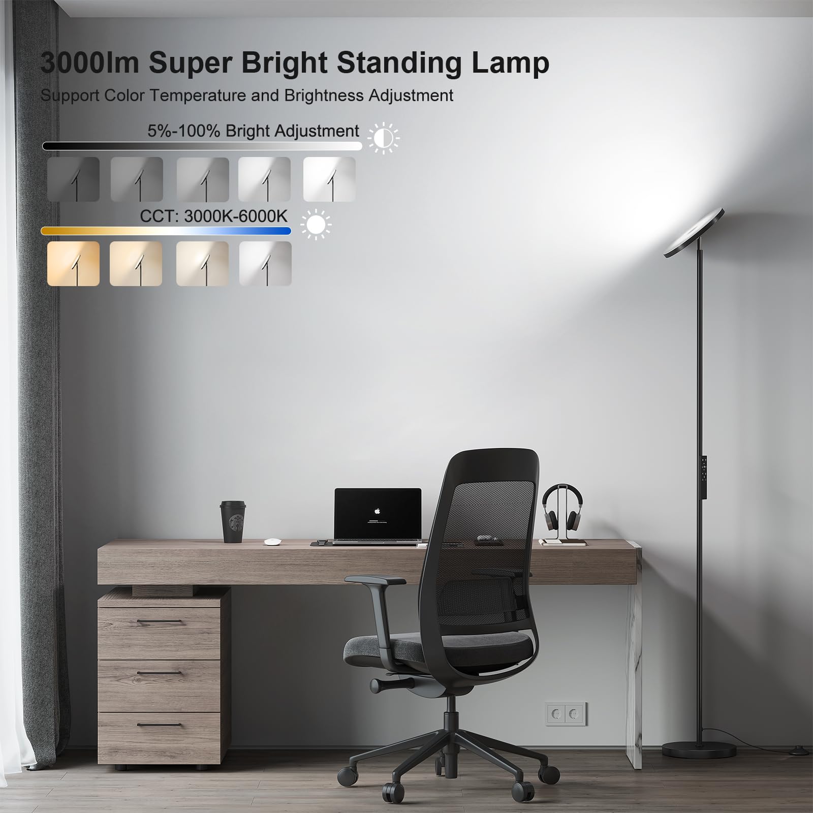 Sunmory Floor Lamps For Living Room, 32W/3000Lm Super Bright Led Floor Lamp With Remote Control, 69'' Tall Standing Lamp With St