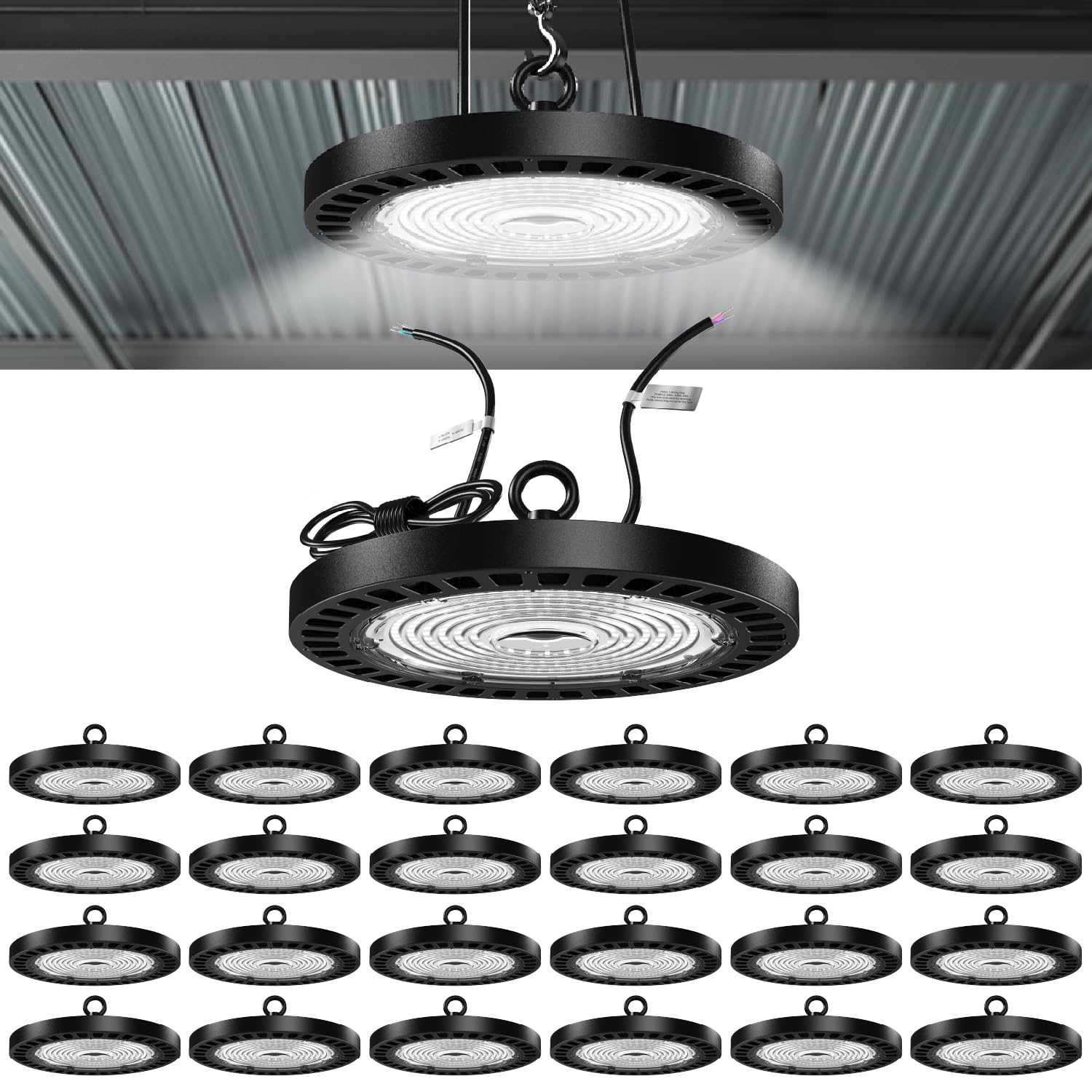 Sunco 24 Pack UFO LED High Bay Light, 150W, 21000 Lumens 5000K 100-277V Dimmable 0-10V, Ultra Bright Commercial Shop Lights for 