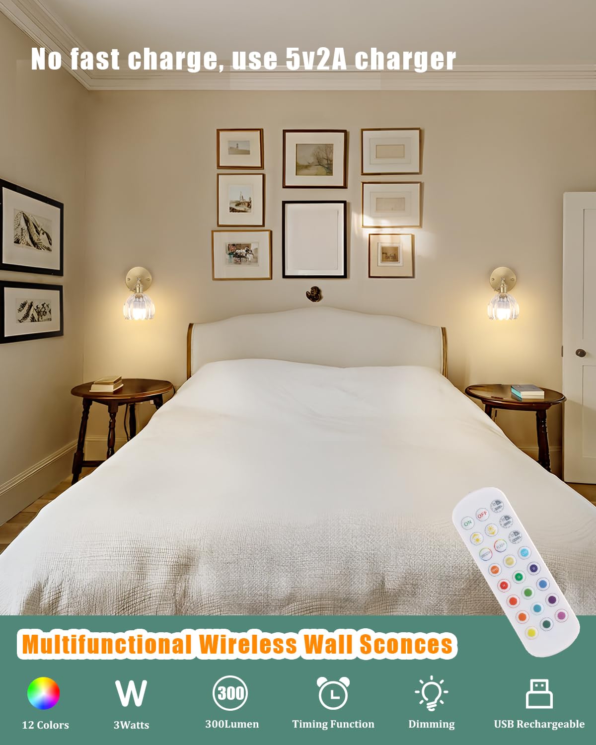 Shenmoyl Vintage Battery Operated Wall Sconce, Clear Glass Lampshade, 5000 mAh, Remote Control, Set of 2, Ideal for Bedroom & Doorways