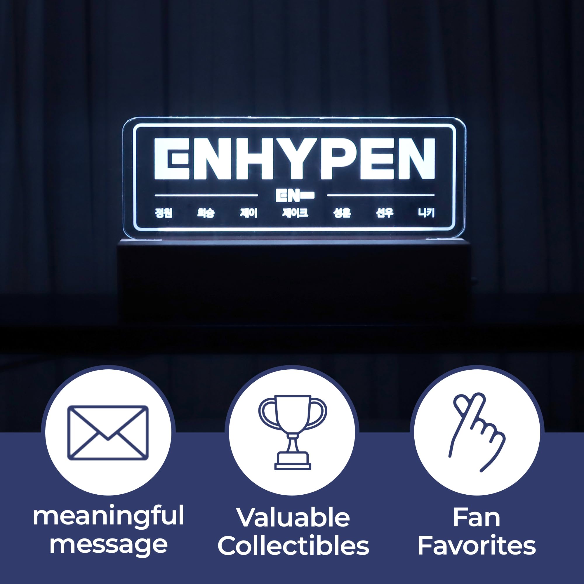 MEMELIGHT Enhypen Night Light Lamp, 7 RGB Colors, Dimmer, 8.3 x 4.2 x 1.7 inches, Wooden, Kpop Merchandise