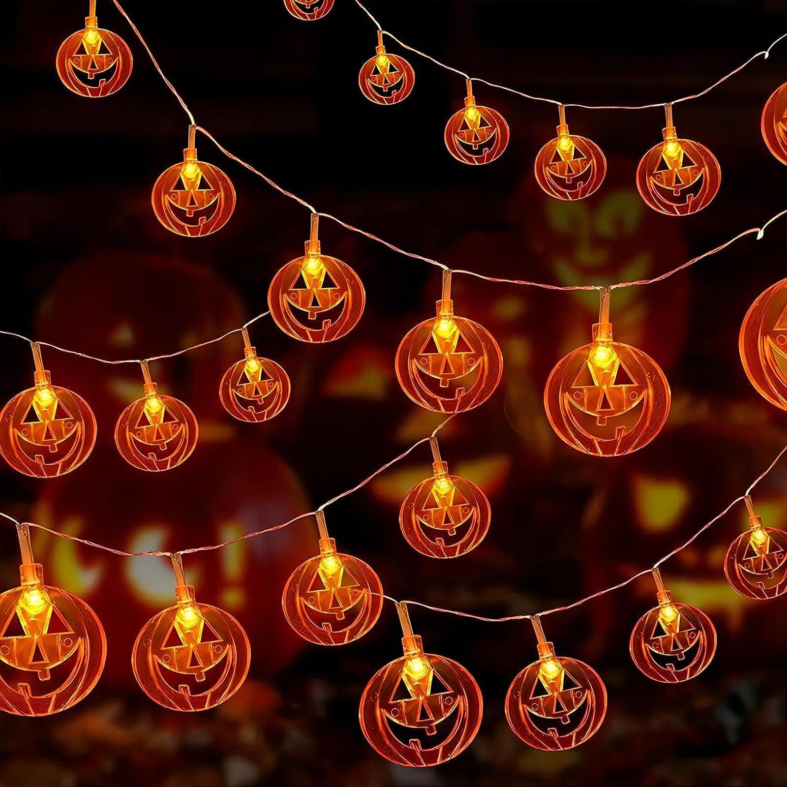 ITICdecor Halloween Pumpkin String Lights Battery Operated 15Ft 30 LED Orange Pumpkins Fairy Light Indoor Outdoor for Halloween