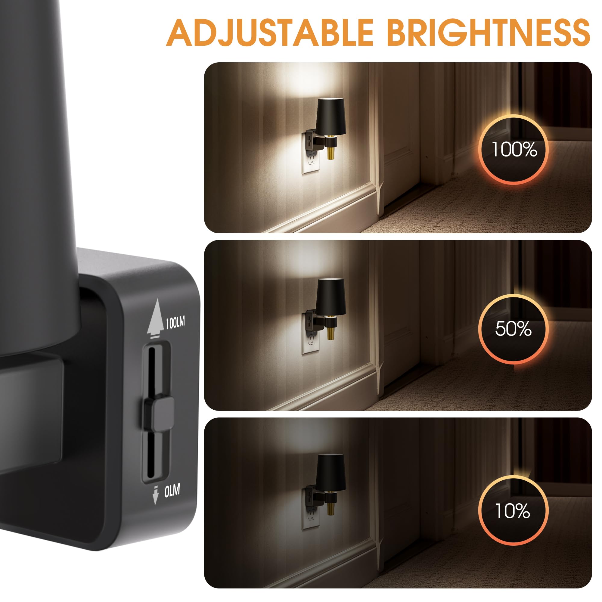 Briignite Night Light, Dimmable Night Lights Plug Into Wall, Dusk To Dawn Sensor, Daylight White 5000K, 0-100Lm, Plug In Night L
