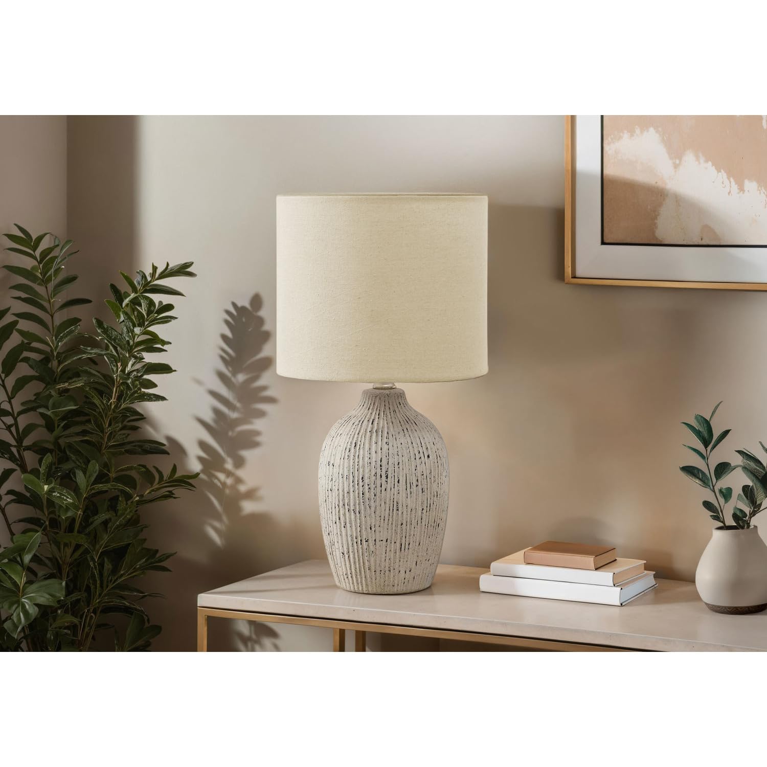 Monarch Specialties Table Lamp I 9783, 18in H, Beige Ceramic, Beige Shade, Contemporary Design
