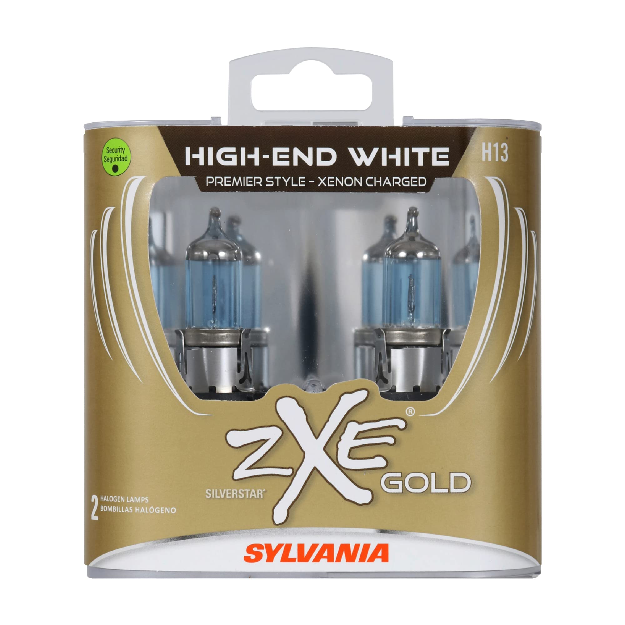 SYLVANIA H13 (9008) SilverStar zXe GOLD Halogen Headlight Bulb - Bright White Light, 2 Bulbs, Model 30794