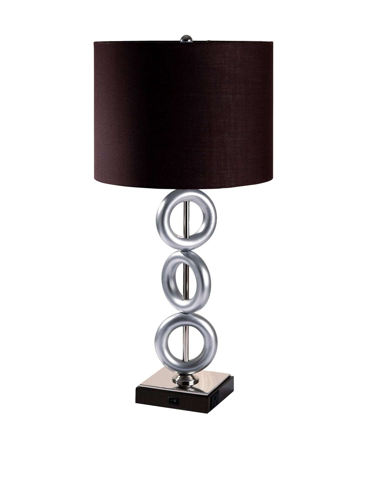 Ore International, Inc Ore International 8322-1 3 Ring Metal Table Lamp With Convenient Outlet, Brown