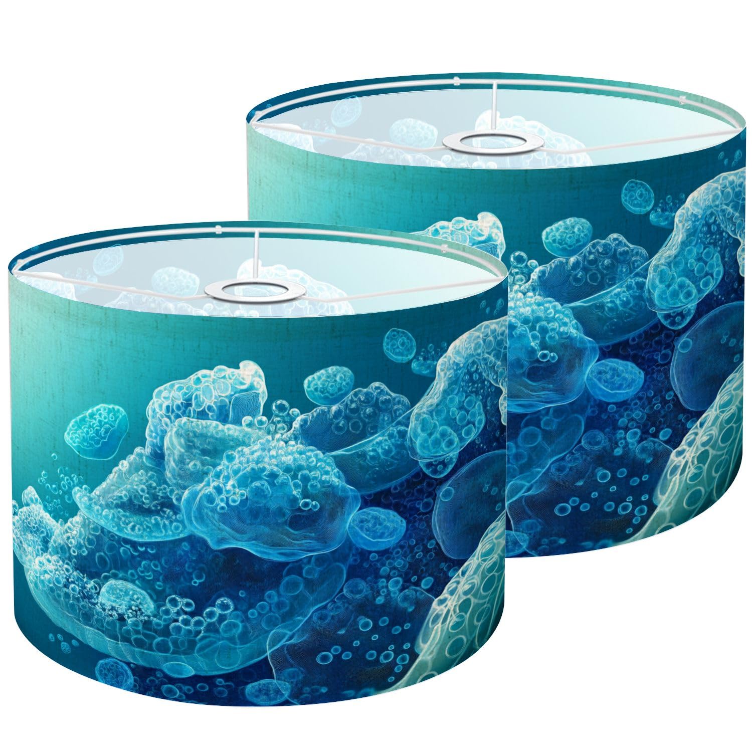Lamp Shades Set of 2 Dark Teal Jellyfish Theme Cellular Structures inspired Forms Fluid Drum Lampshades 8.9x11x11 for Table Lamp