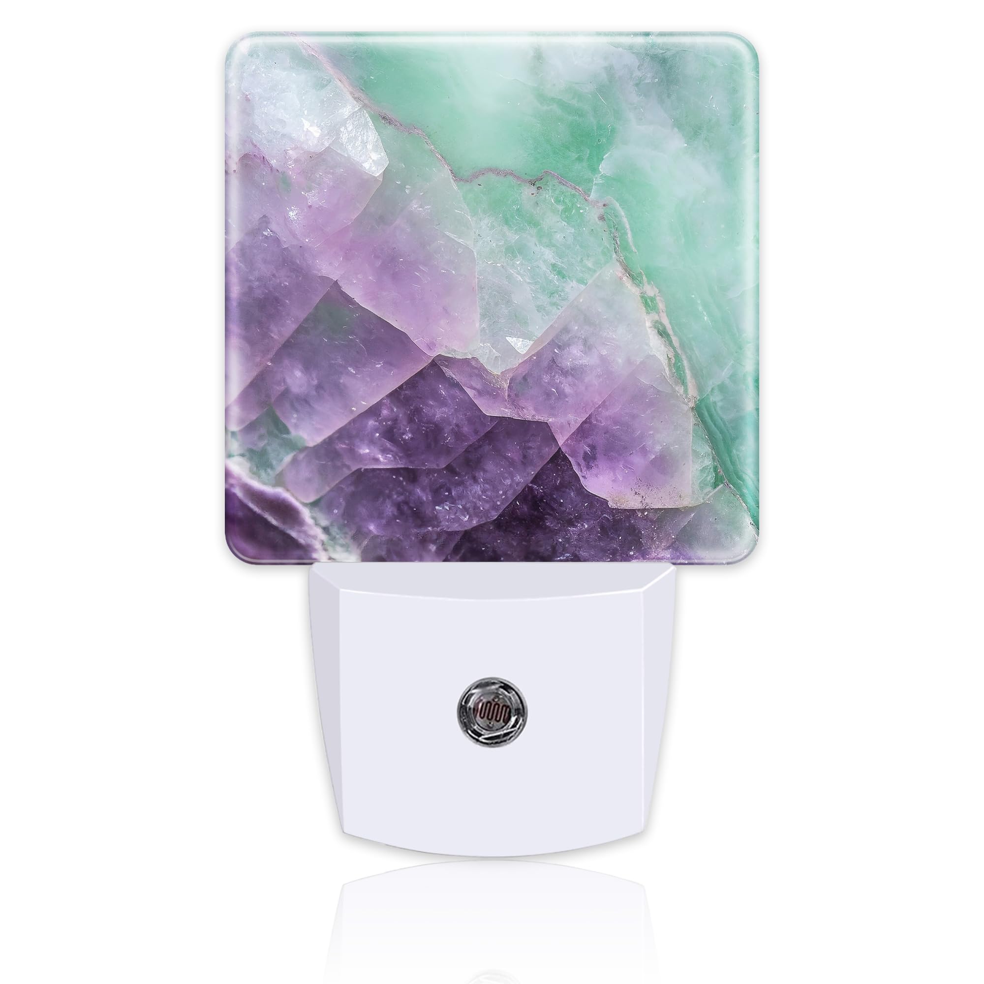 Sndheke Purple Green Fluorite Marble Night Light, Luxury Rock Gemstone Dusk to Dawn Plug in, 0.5w Energy Saving Sleep Friendly N