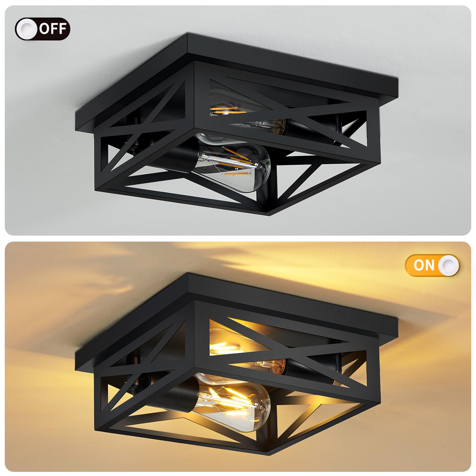 Zhu Yan Flush Mount Ceiling Light,2-Light Farmhouse Ceiling Light Fixture,Light Fixtures Ceiling Mount For Farmhouse,Kitchen,Hal