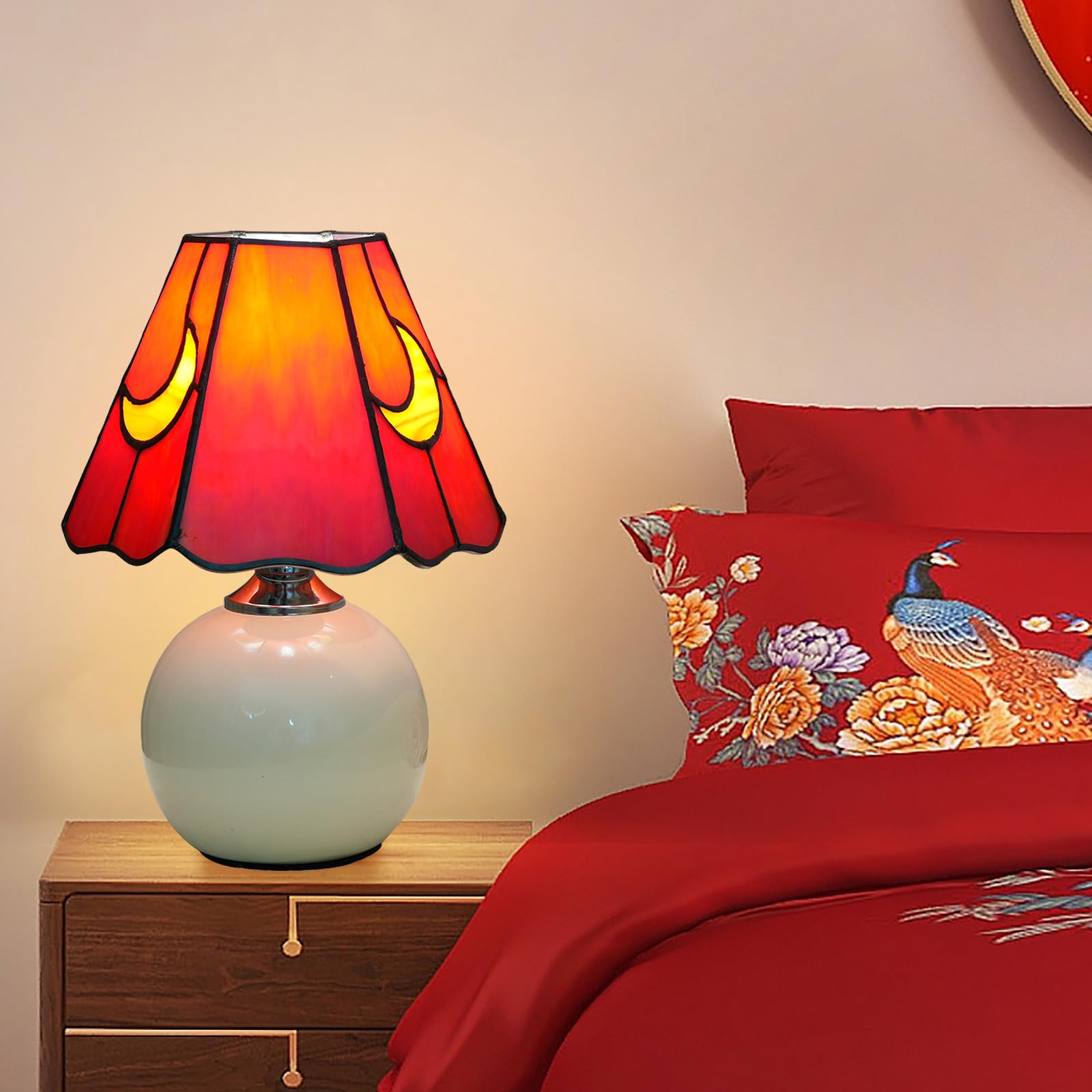 KIPHEPI Mushroom Lamp Tiffany Stained Glass Table Lamp Moon Mushroom-Red Model OFU1208 for Home Decor and Gifts