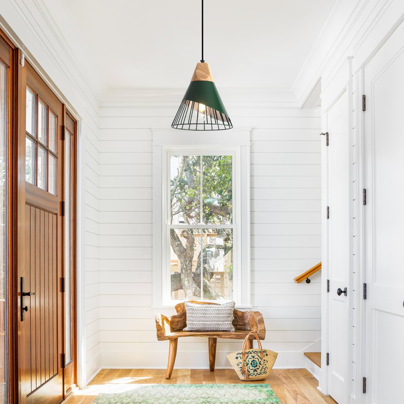 Sesiment Farmhouse Pendant Light 9.4Ines, 2 Packs- Green Industrial Kitchen Pendant Lights For Kitchen Island, Bar, Bedroom, Off