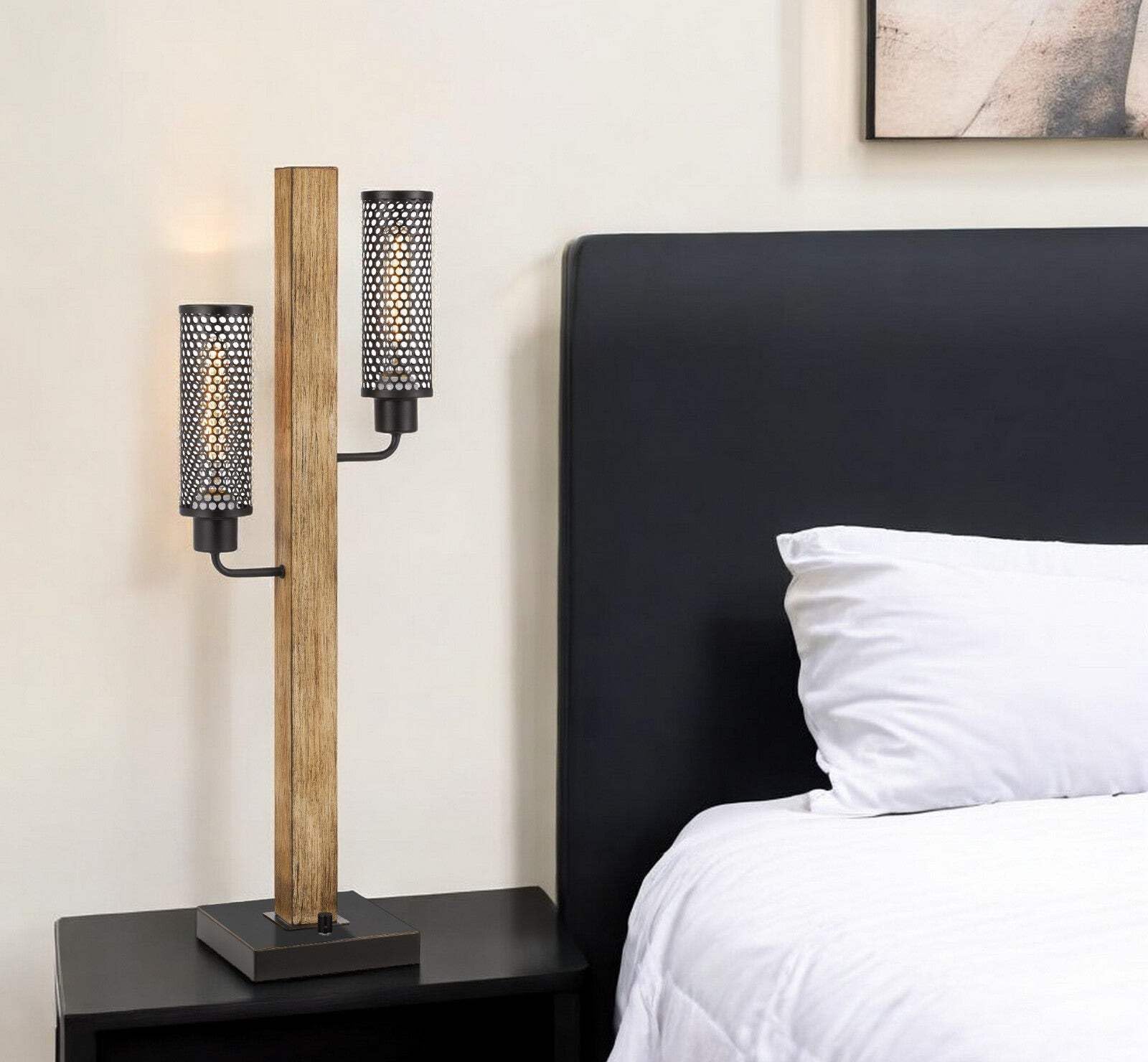 Homeroots 32 In. Brown Metal Two Light Table Lamp With Bronze Shade, Model 524673