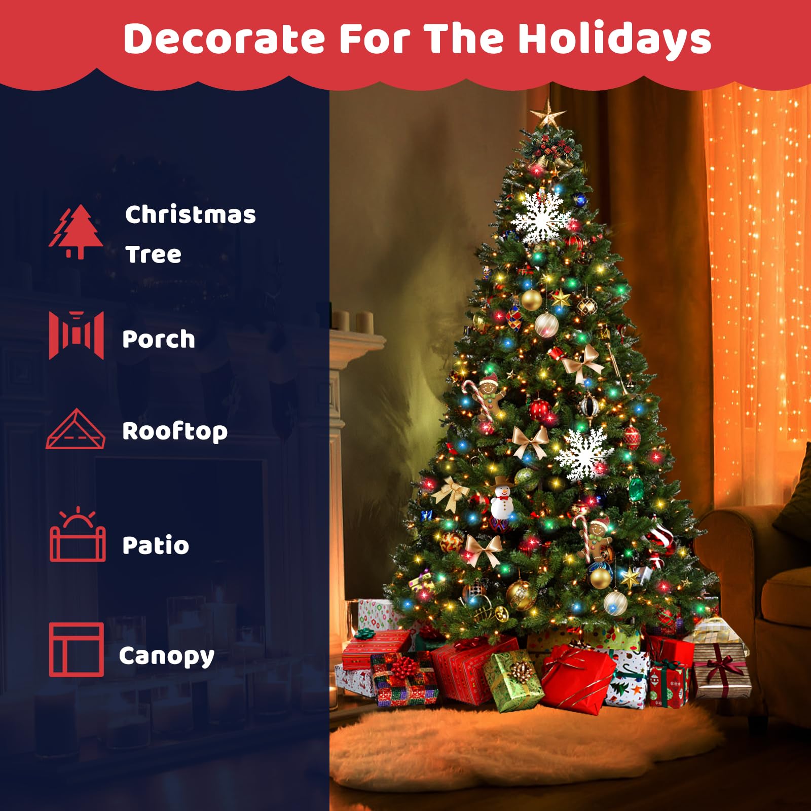 Wisd Christmas Tree String Lights 338Ft 1000 Led Waterproof With 12 Modes, Twinkle Plug In Fairy Lights For Indoor Xmas Outdoor Backyard Wedding Party Garden Balcony Porch Decor, Multicolor