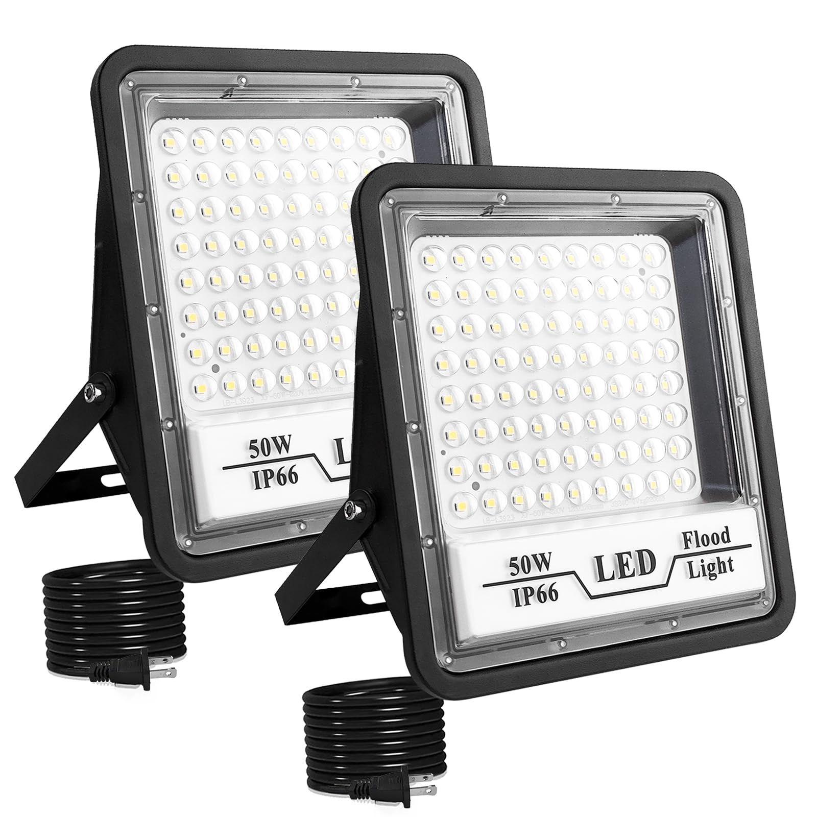 CREATESTAR 50W LED Flood Lights, 6000LM Bright Outdoor Work Light, IP66 Waterproof, Black, Model CHX-FL-A, 2 Pack