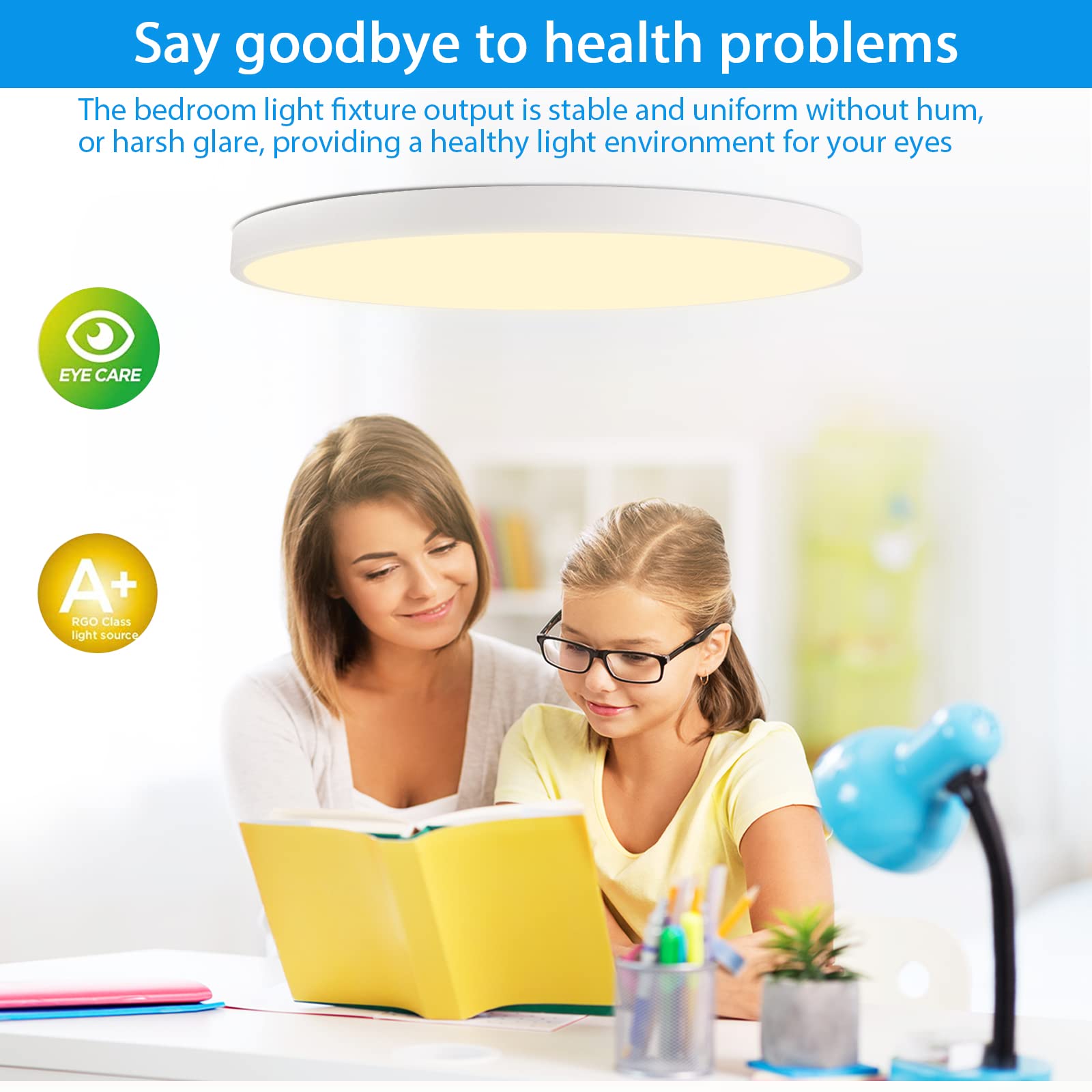 HOVENLA 24 Inch LED Flush Mount Ceiling Light, 48W Dimmable, 2800lm, Remote Control, White, Model LT0071-T01